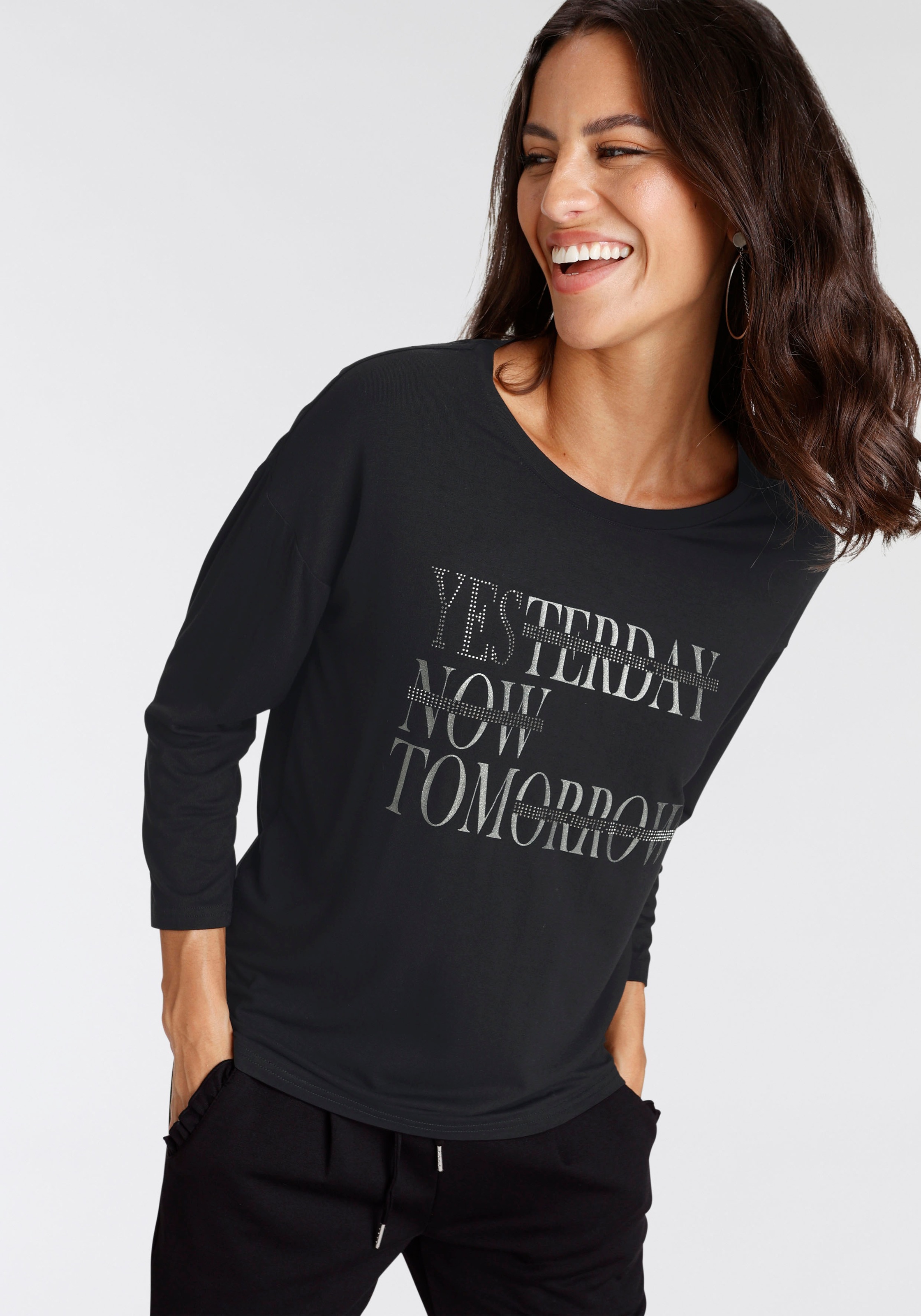 Laura Scott 3/4-Arm-Shirt, mit glitzerndem Schriftzug günstig online kaufen