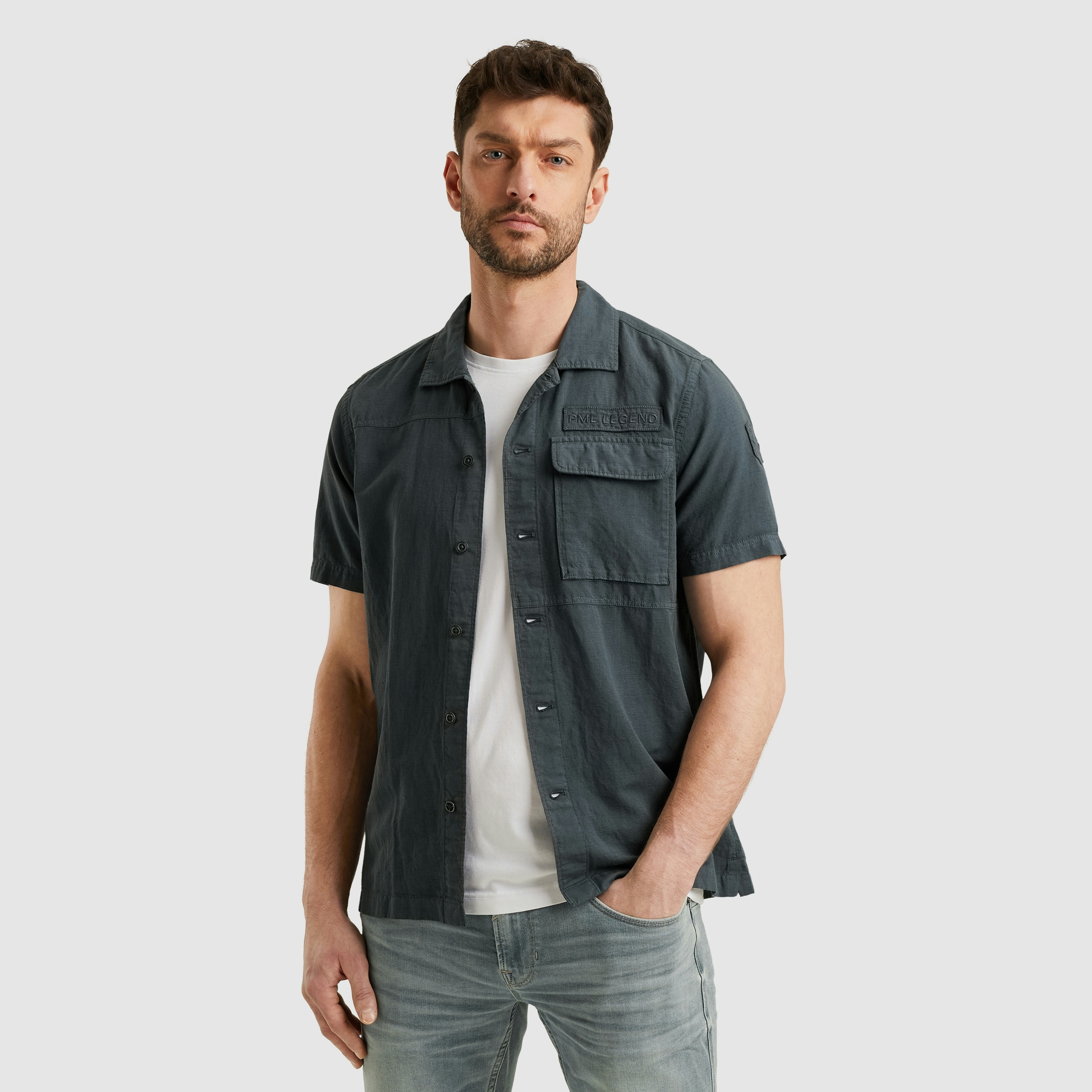 PME LEGEND Kurzarmhemd »Short Sleeve Shirt Ctn linen«, mit Leinenstruktur