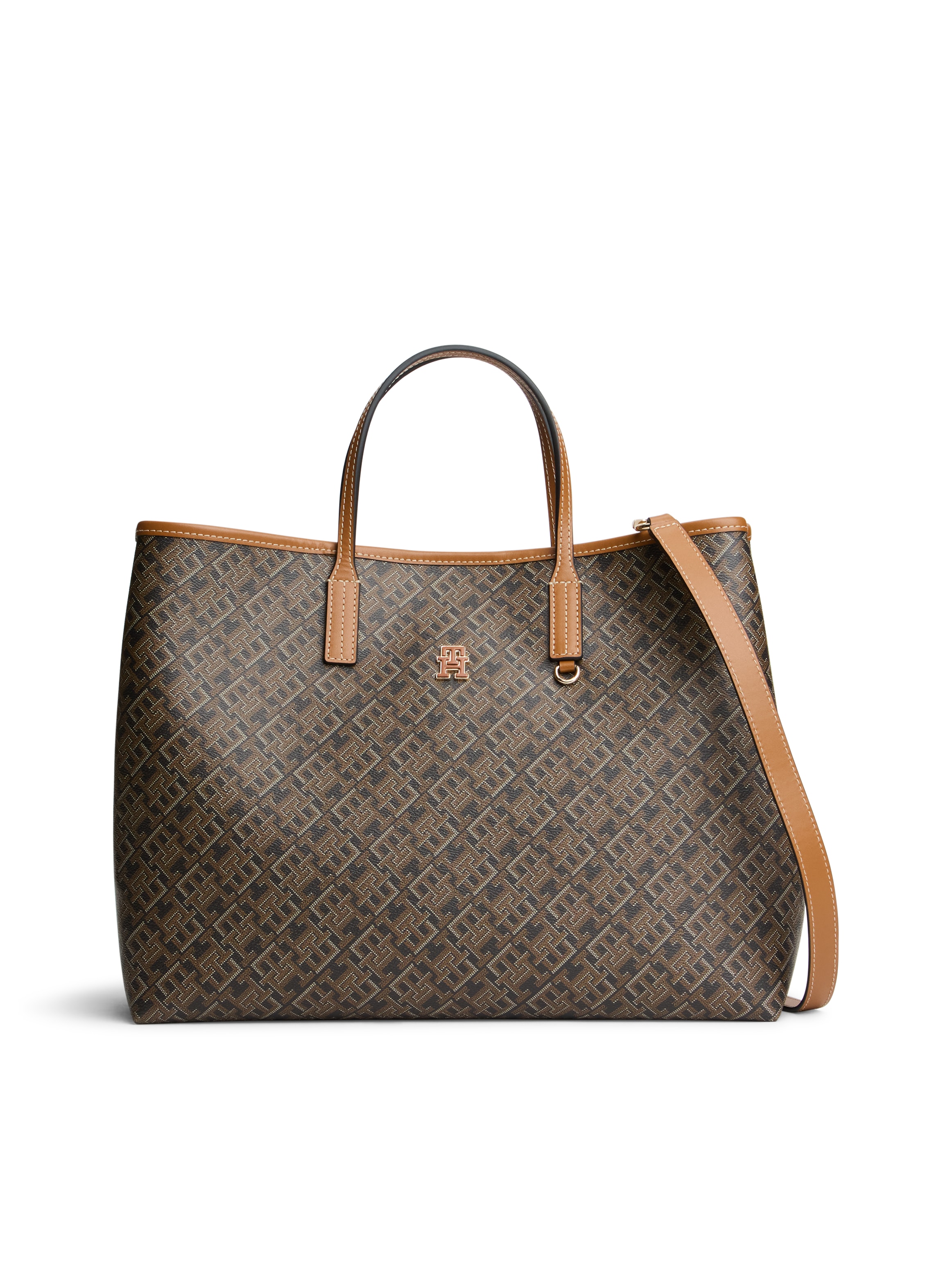 Tommy Hilfiger Handtasche "TH MONOPLAY SATCHEL" Damen Umhängetasche, Schultertasche mit Allover-TH-Logoprint