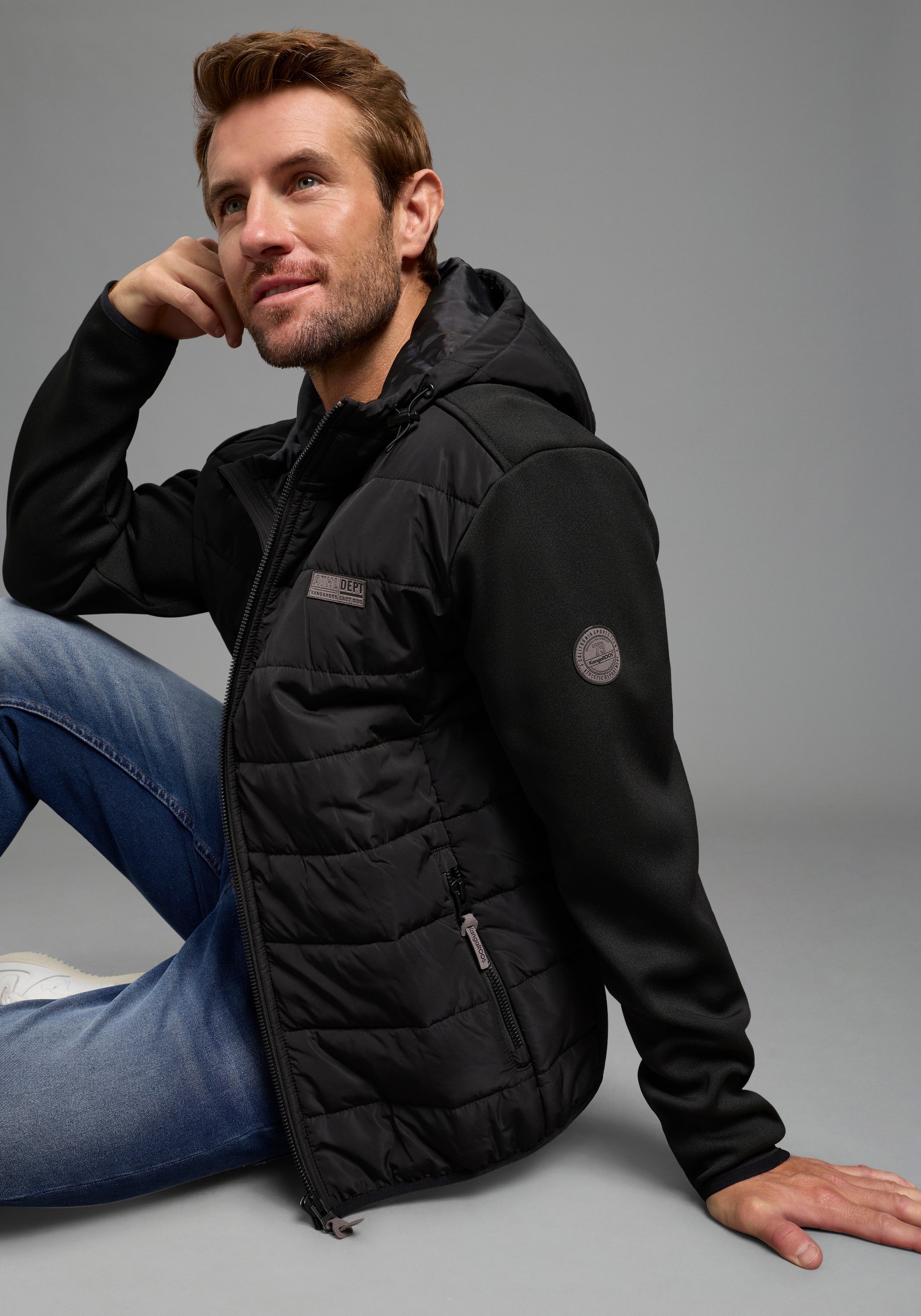 KangaROOS Hybridjacke mit Kapuze mit Kapuze und Kordelzügen, mit Fleece-Innenfutter, Übergangsjacke