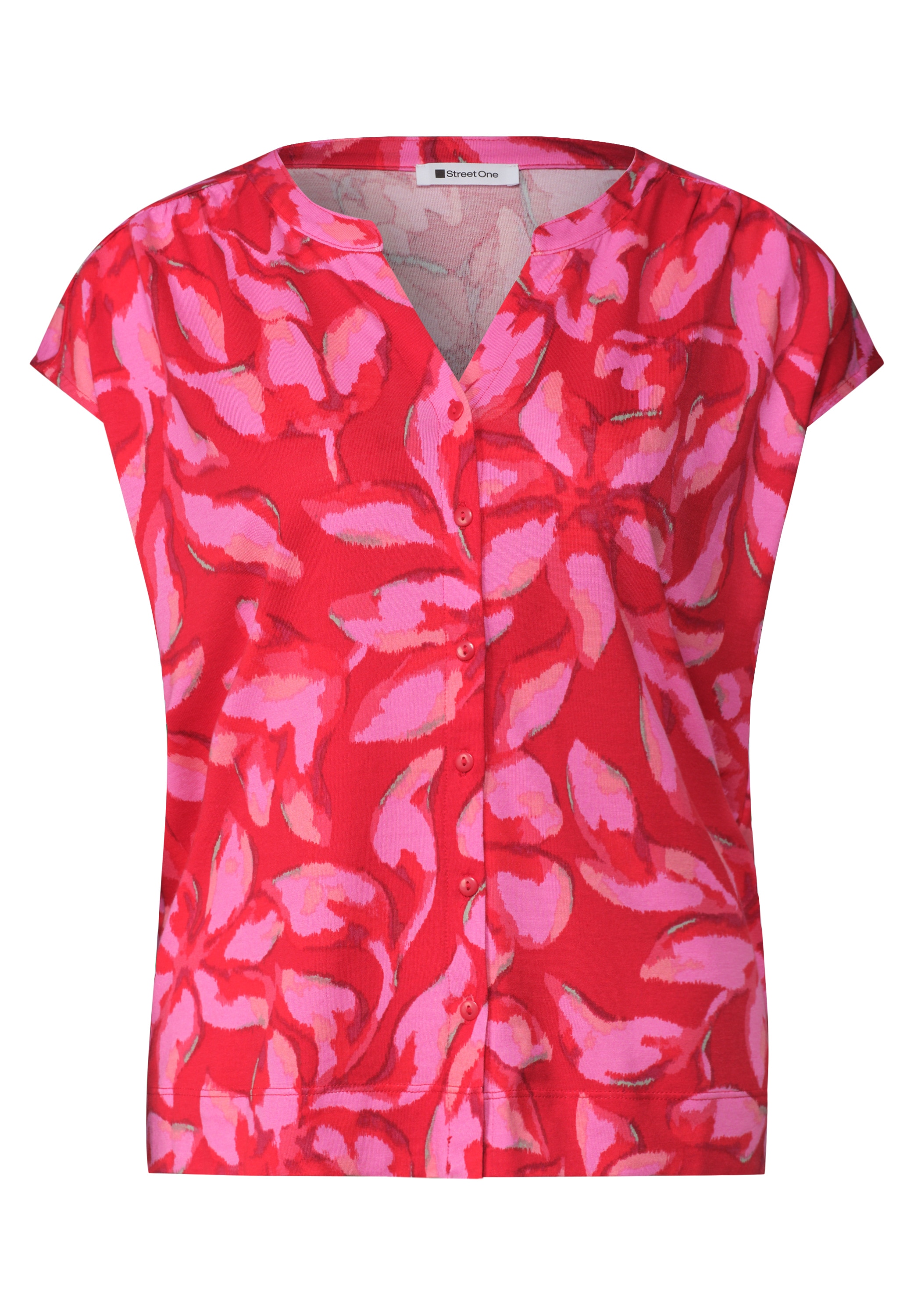STREET ONE Print-Shirt mit geschlitztem Rundhalsausschnitt