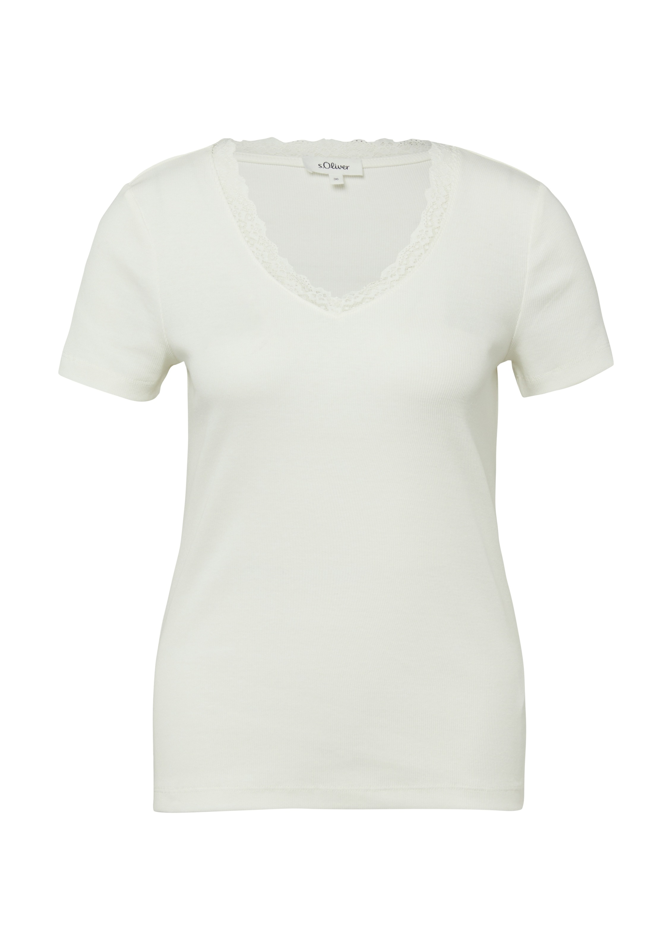 s.Oliver Kurzarmshirt mit V-Ausschnitt und Spitze