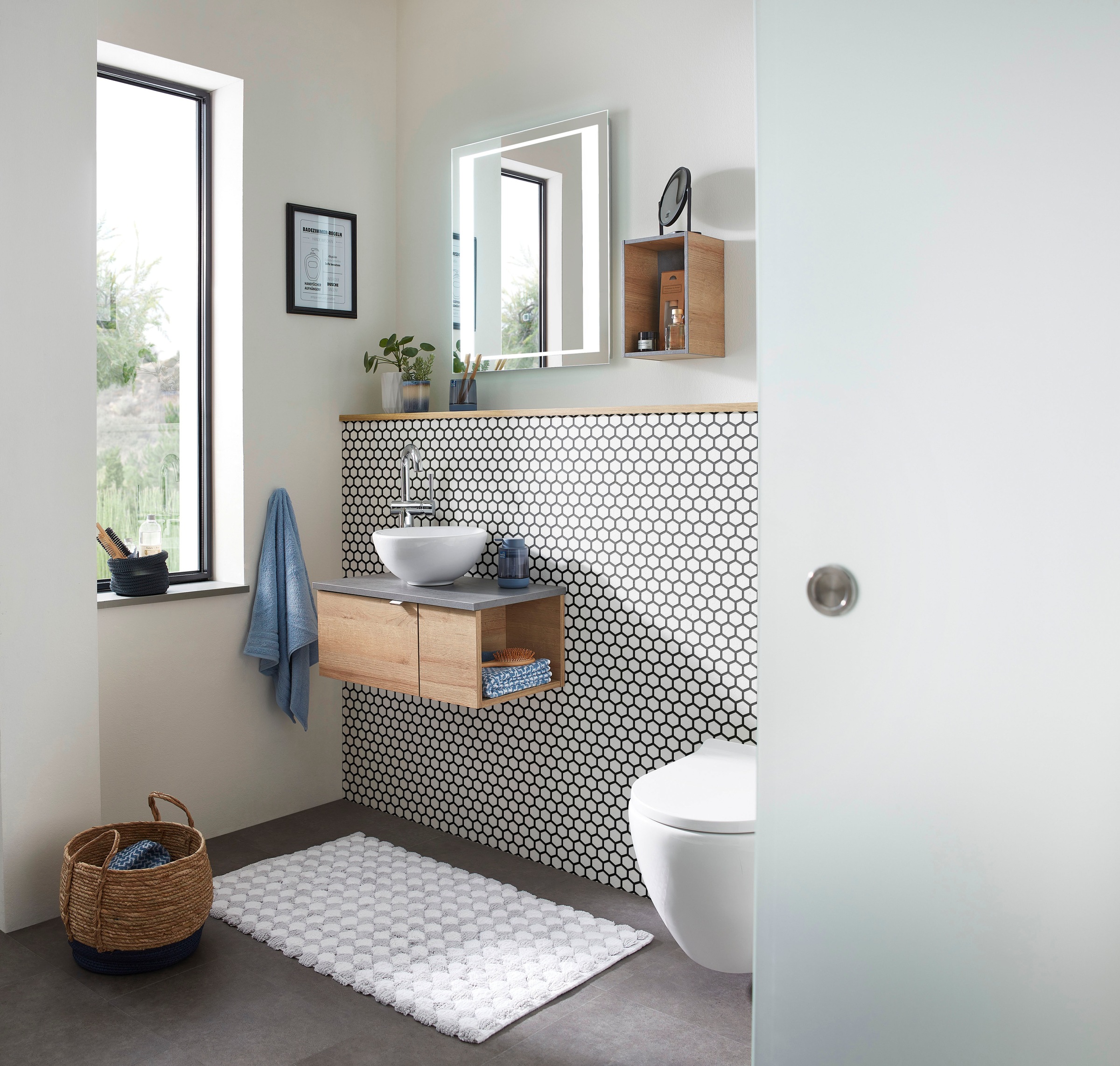 Saphir Waschtisch »Serie 6915 Waschschale mit Unterschrank für Gästebad, Gäste WC«, 61 cm breit, 2 Türen, offenes Fach, kleine Bäder, ohne Armatur