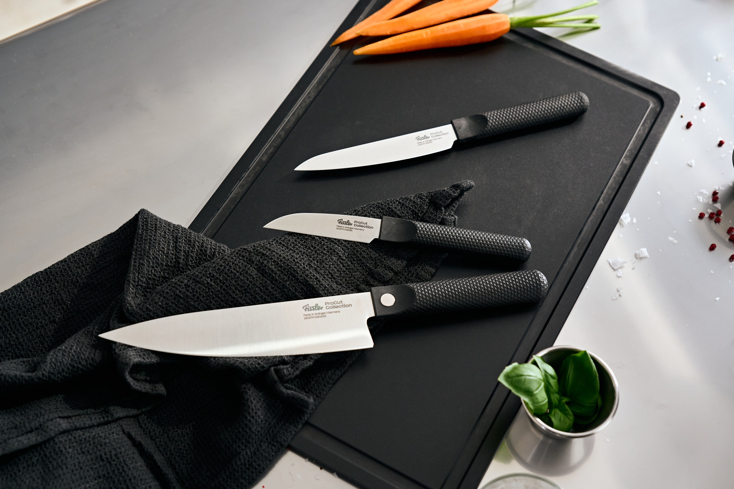 Fissler Messer-Set »ProcCut Collection«, (Set, 3 tlg., 3-teilig-Universalmesser-Gemüsemesser-Kochmesser), Made in Germany, handgeschliffen, 12C27M Spezialmesserstahl