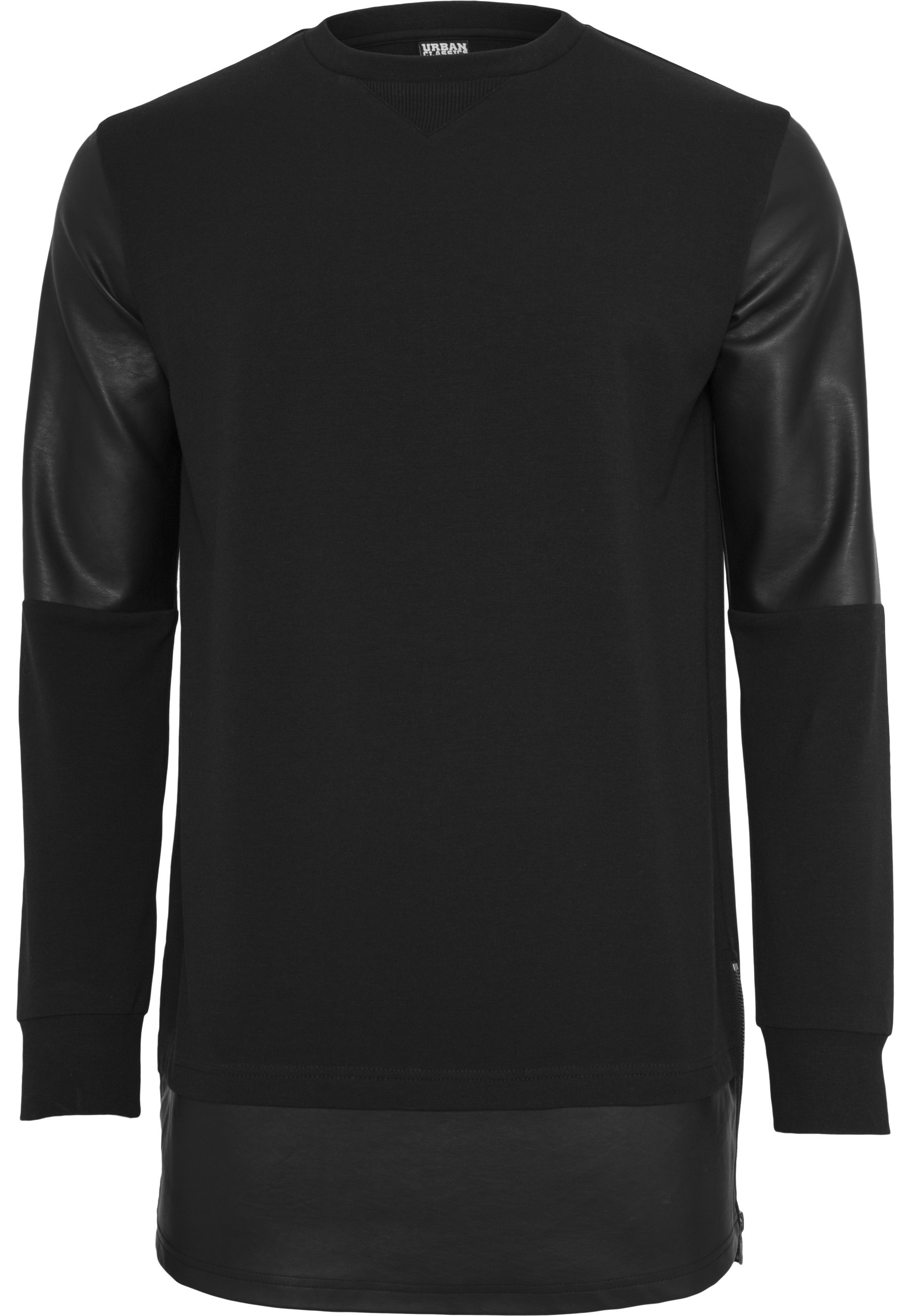 URBAN CLASSICS Rundhalspullover "Urban Classics Herren Long Zipped Synthetic Leather Crewneck" 1 Stk.