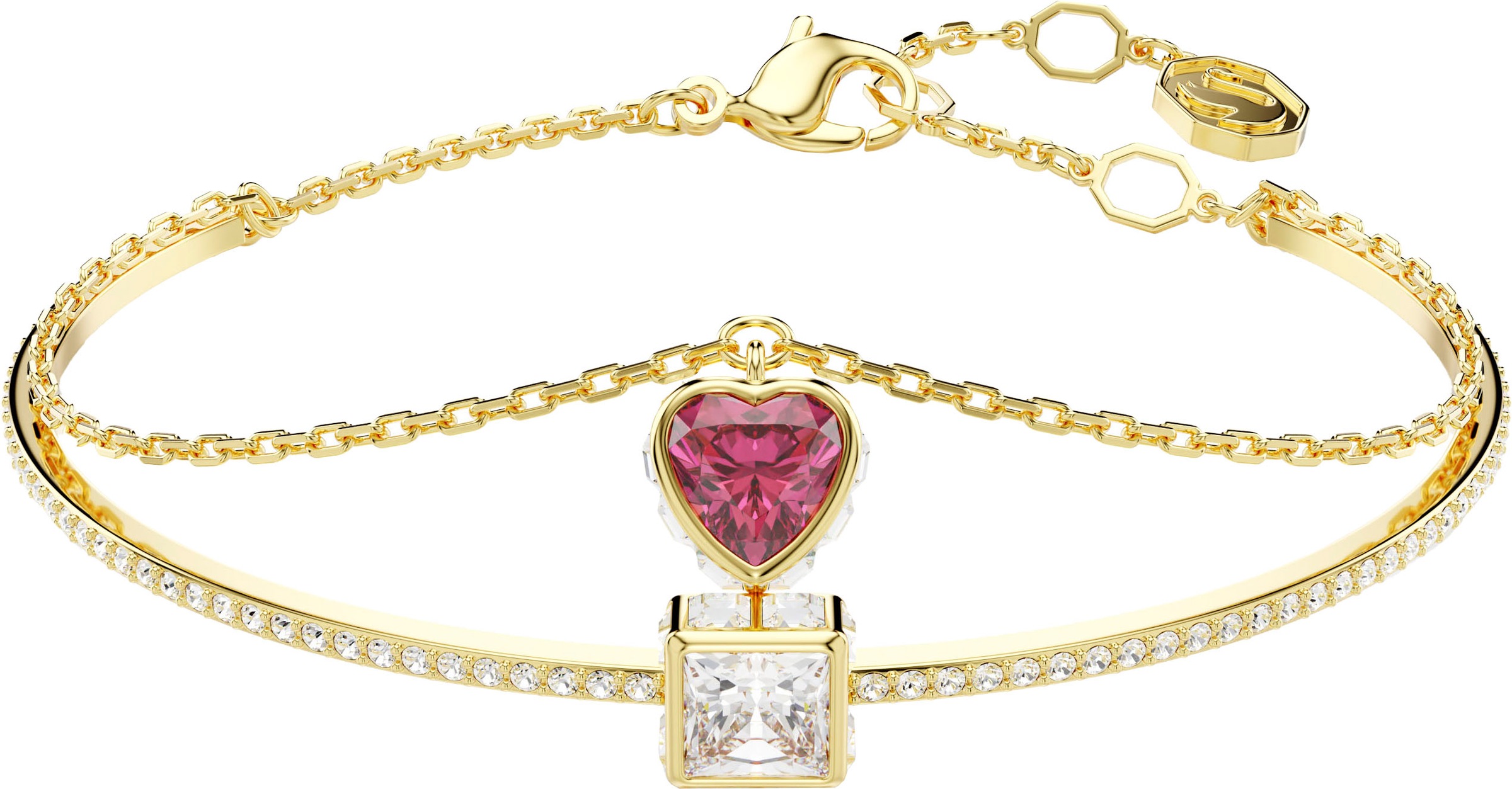 Armreif SWAROVSKI "Stilla" Gr. M, bunt (gelbgoldfarben, kristallweiß, rot, kristallweiß, rot), Armbänder, Damen, M, Metall, Armreif, mit Swarovski Kristall 2