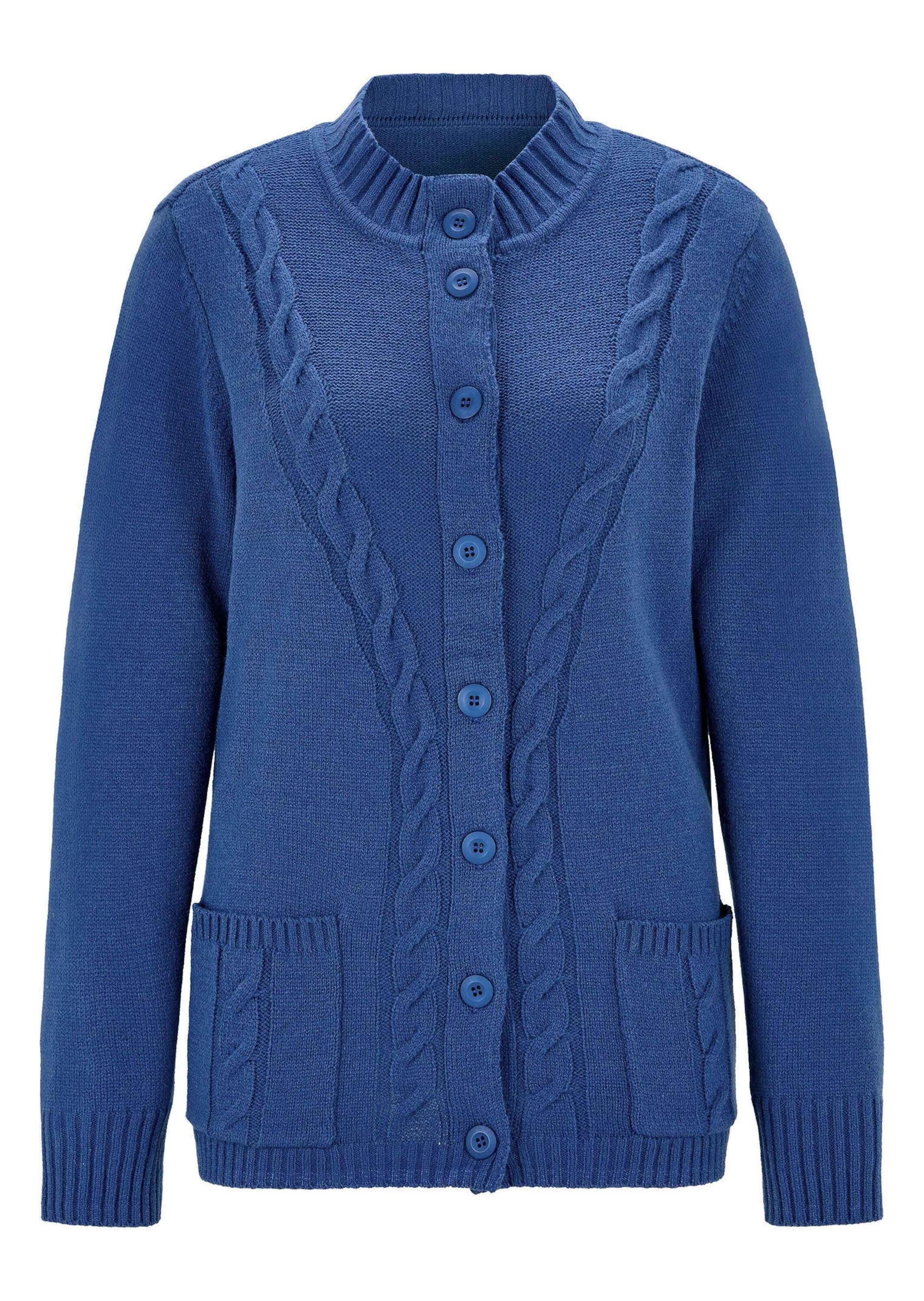 GOLDNER Strickjacke "Kurzgröße Cardigan mit Zopfmuster" Zopfmuster im Vorderteilund aufgesetzte Taschen