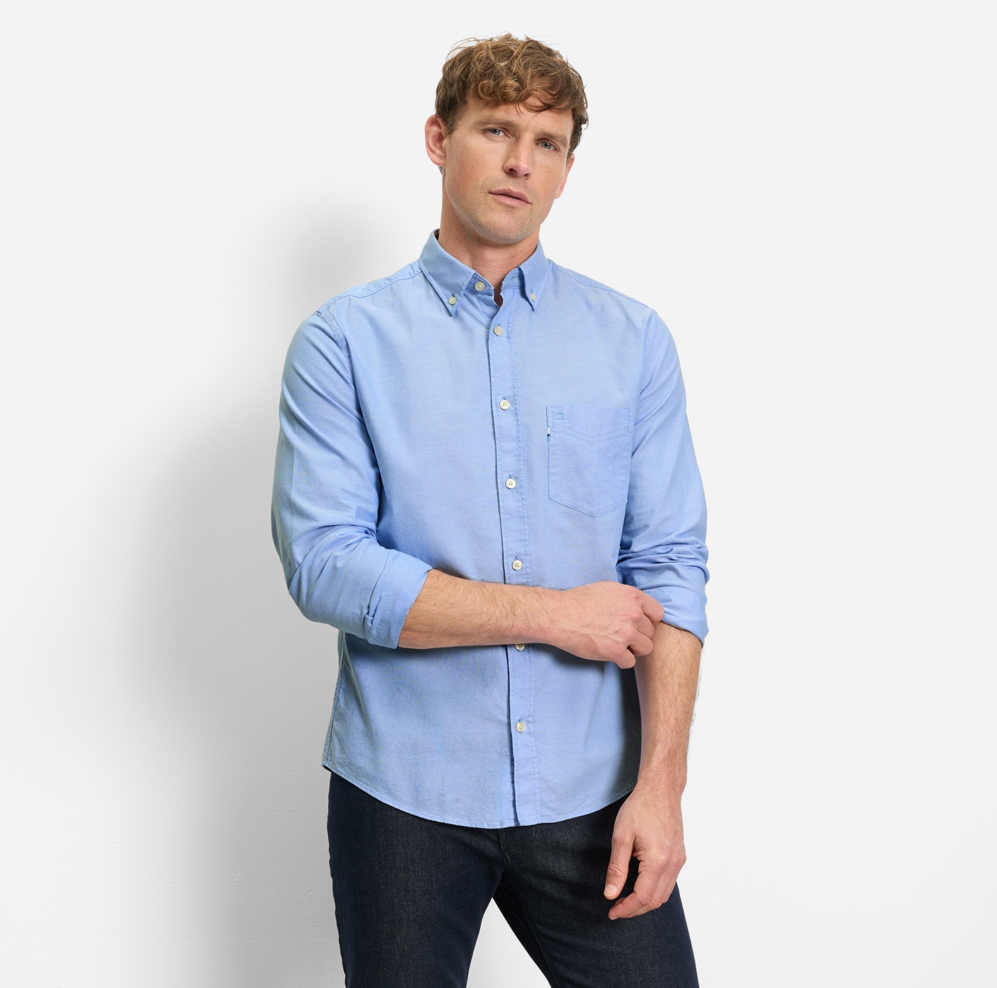 Langarmhemd OLYMP "OLYMP Casual, regular fit, Button-down", Herren, Gr. XXL, Normaler Arm, blau, 100% Baumwolle, Hemden