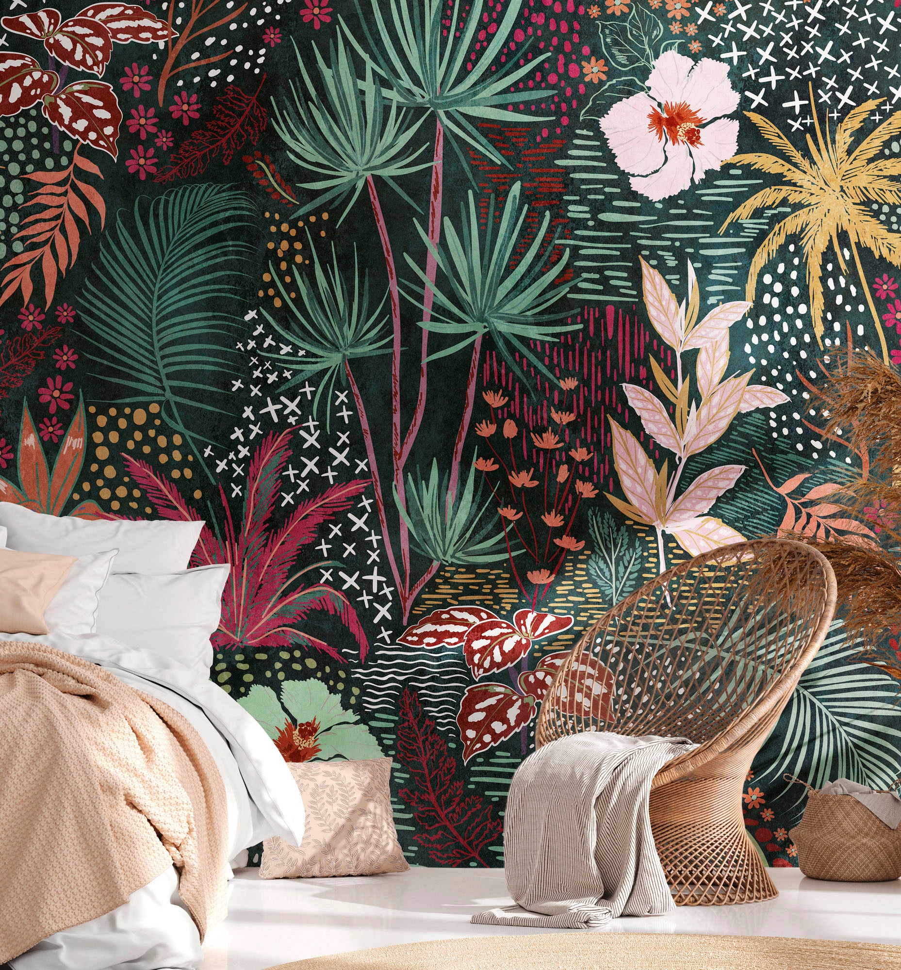 Dschungel walls Gelb botanisch-natürlich-floral, living Floral »The BAUR | Rot Rechnung Grün Fototapete Fototapete Wall«, Tapete auf