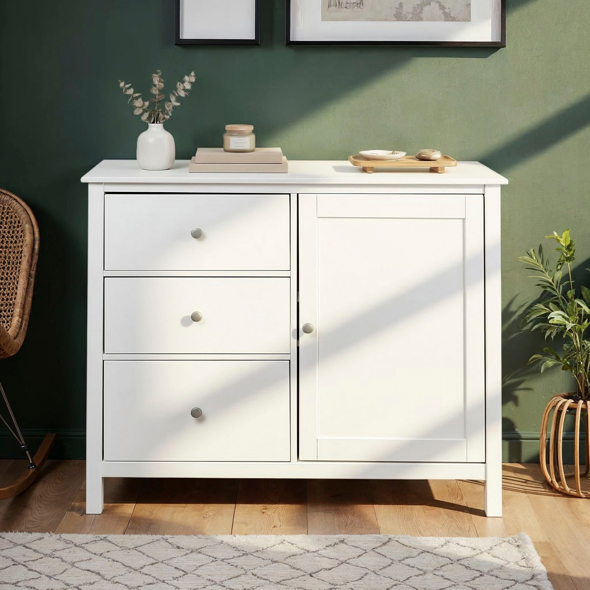 Inter Link Kombikommode »Pinora, Kiefer Massivholz, Weiss, 110 x 39,50 x 96 cm, viel Stauraum« 1 Stk. tlg. Sideboard im modernem Skandi Look, 3 Schubladen, 1 Tür