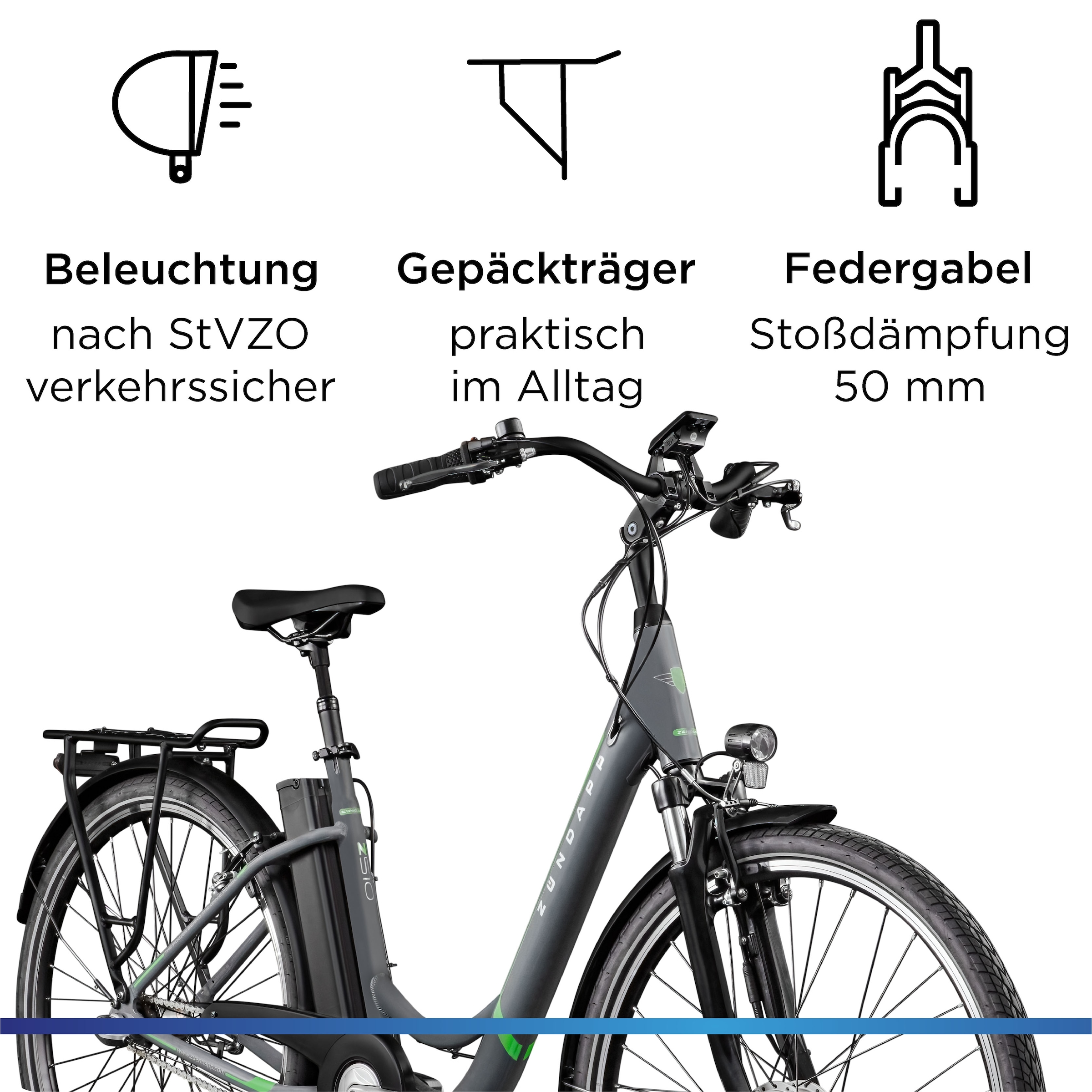 Zündapp »Z510« 3 Gang Shimano Nexus  SC-3C41 Schaltwerk Nabenschaltung Frontmotor 250 W mit Frontkorb,  Pedelec, Elektrofahrrad für Damen u. Herren
