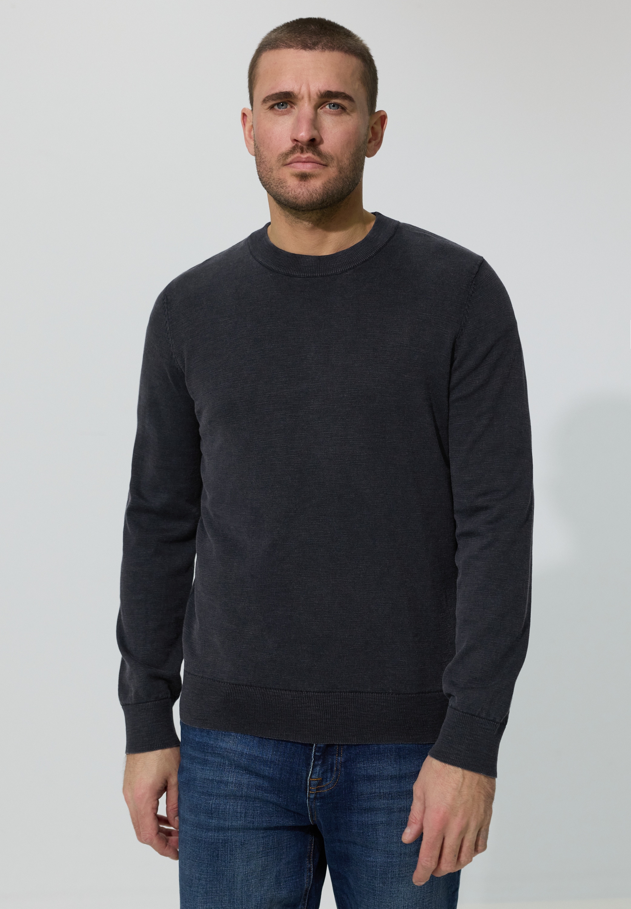 STREET ONE MEN Rundhalspullover aus reiner Baumwolle