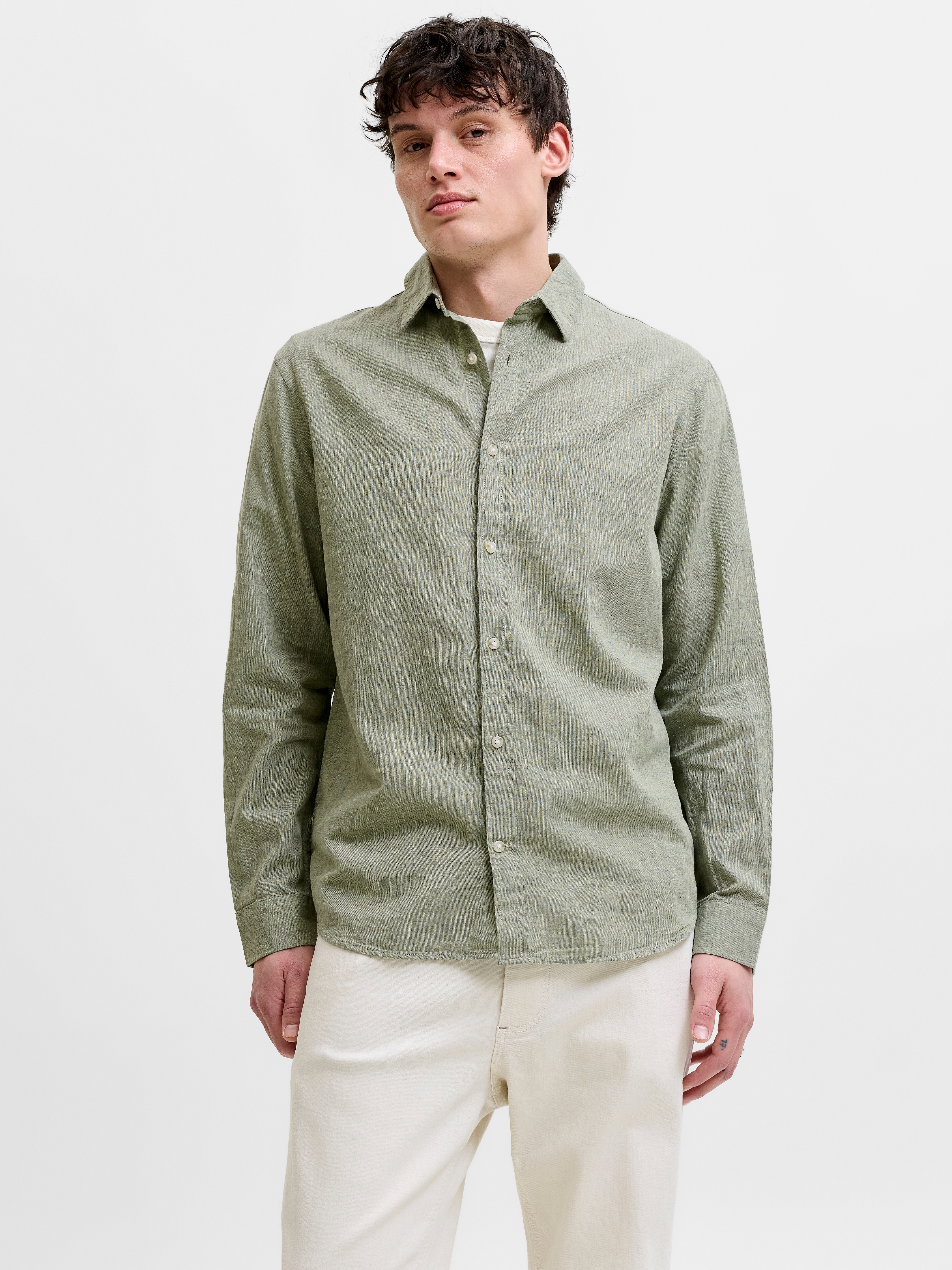 Jack & Jones Langarmhemd "JJESUMMER LINEN BLEND SHIRT L/S SN" Baumwollmischung, regular fit