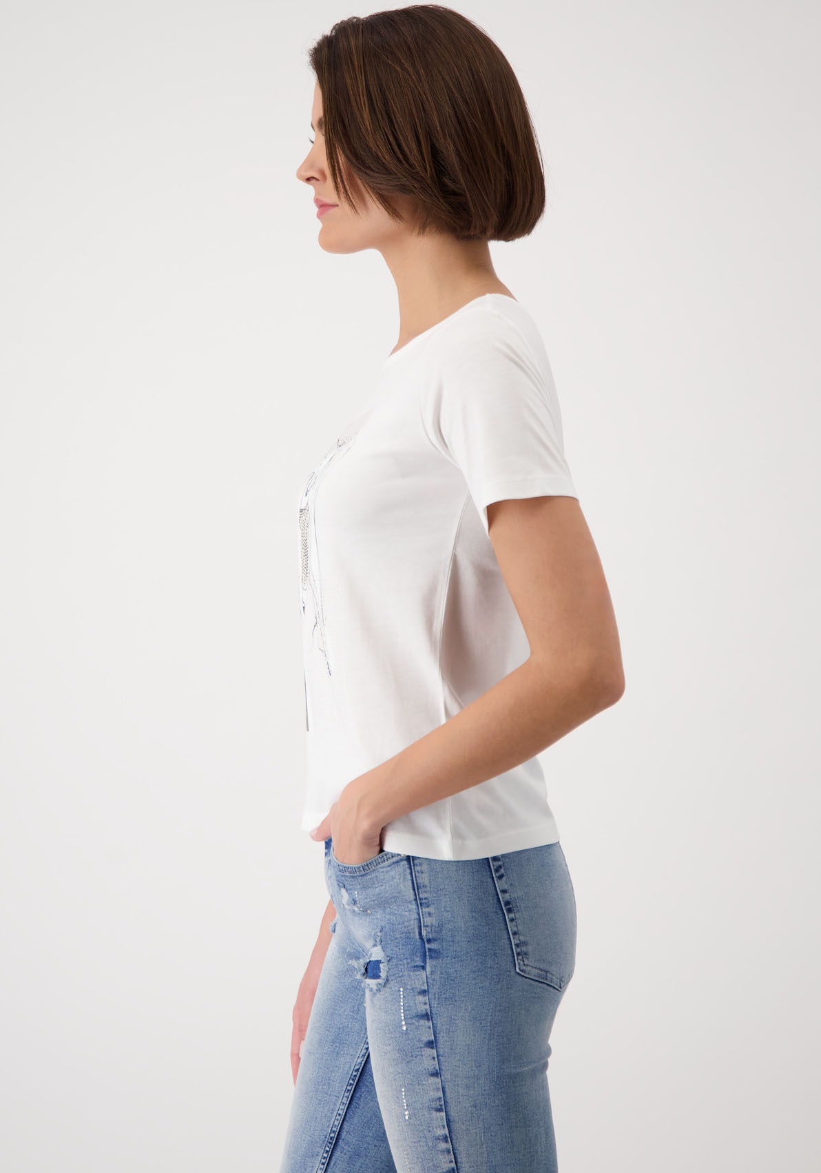 Monari Rundhalsshirt, mit Frontprint und Glitzernieten