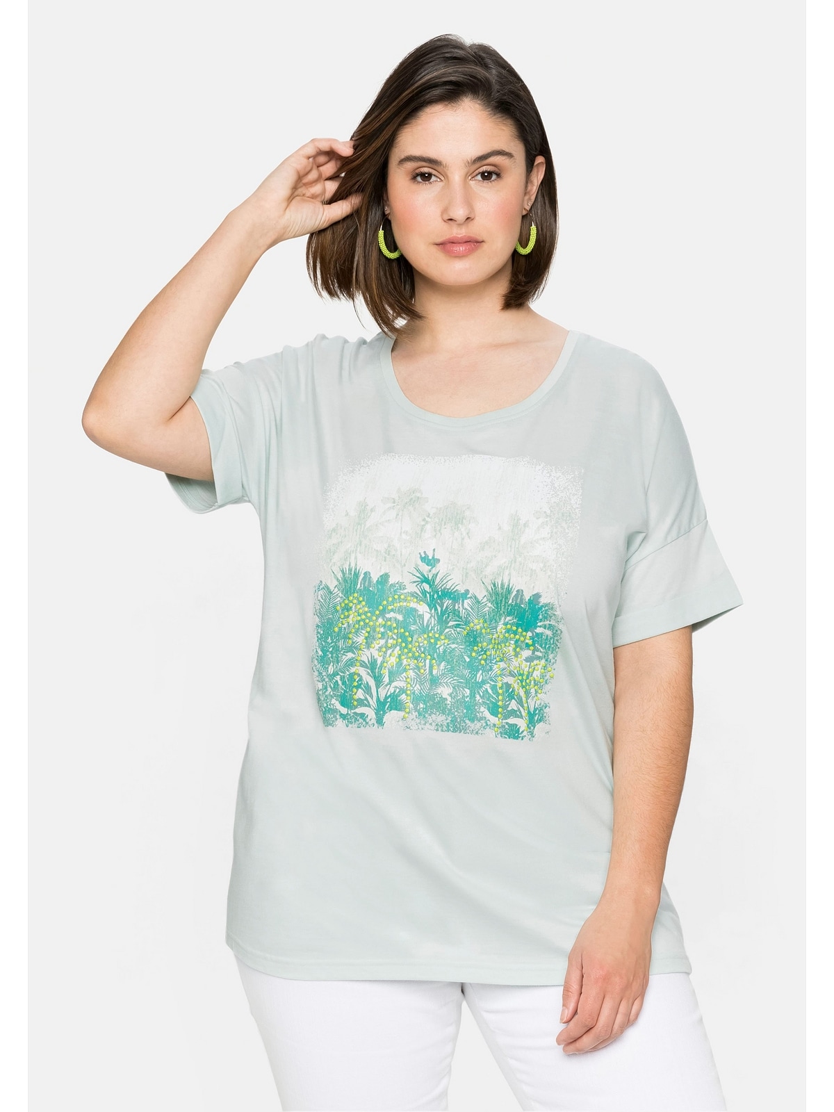 und Frontdruck »Große BAUR kaufen für Sheego | T-Shirt mit Ärmelaufschlag Größen«,