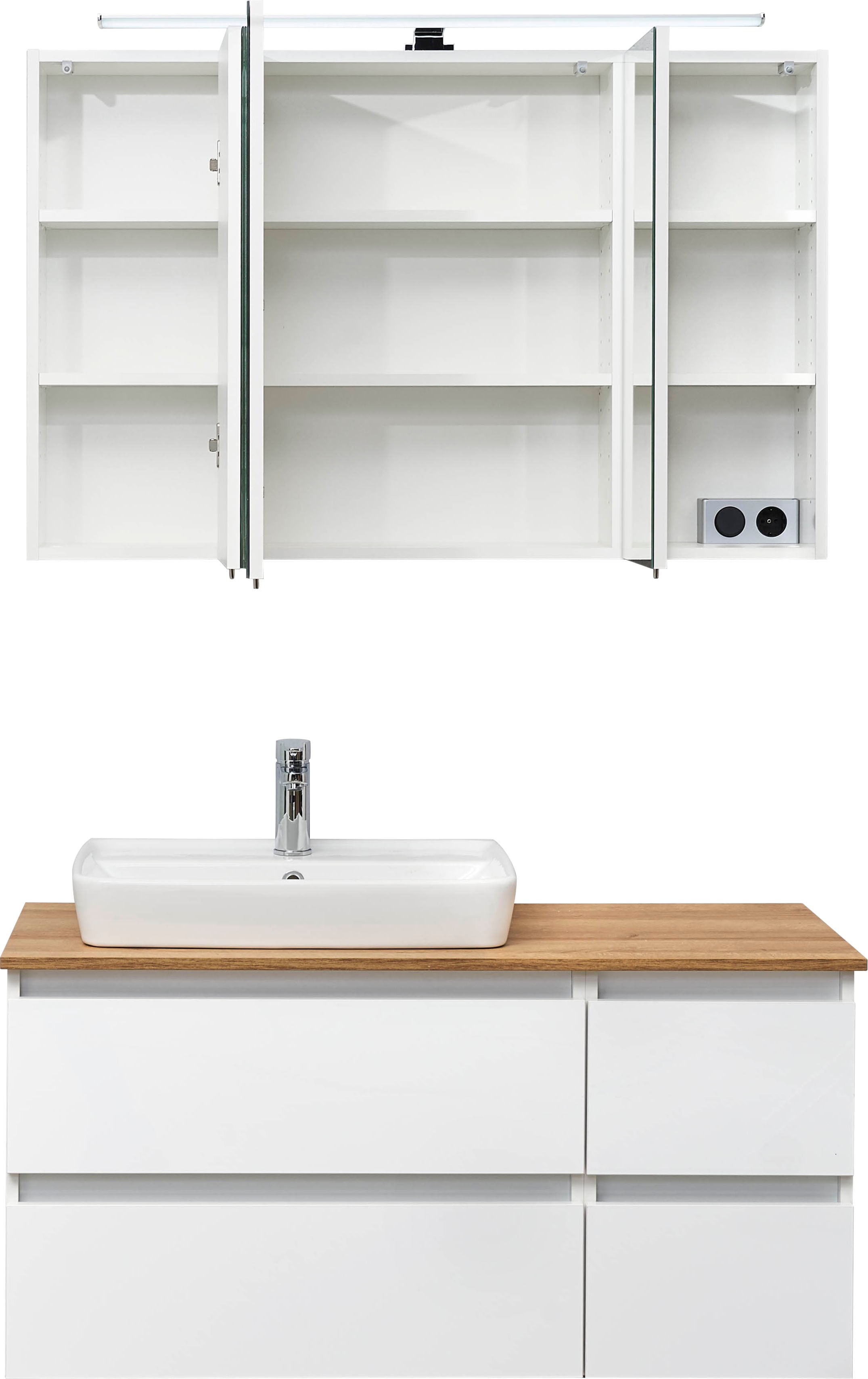 Thumbnail - Saphir Badmöbel-Set "Quickset 360 2-teilig, Keramik-Aufsatzbecken mit LED-Spiegelschrank" 2 Stk. tlg. Waschtischplatte, ...