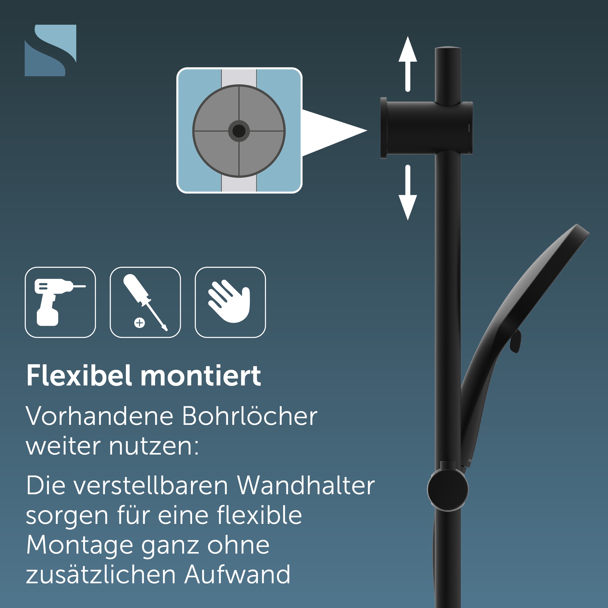 Schütte Duschsystem »BLACK« Überkopfbrauseset mit Thermostat, höhenverstellbar