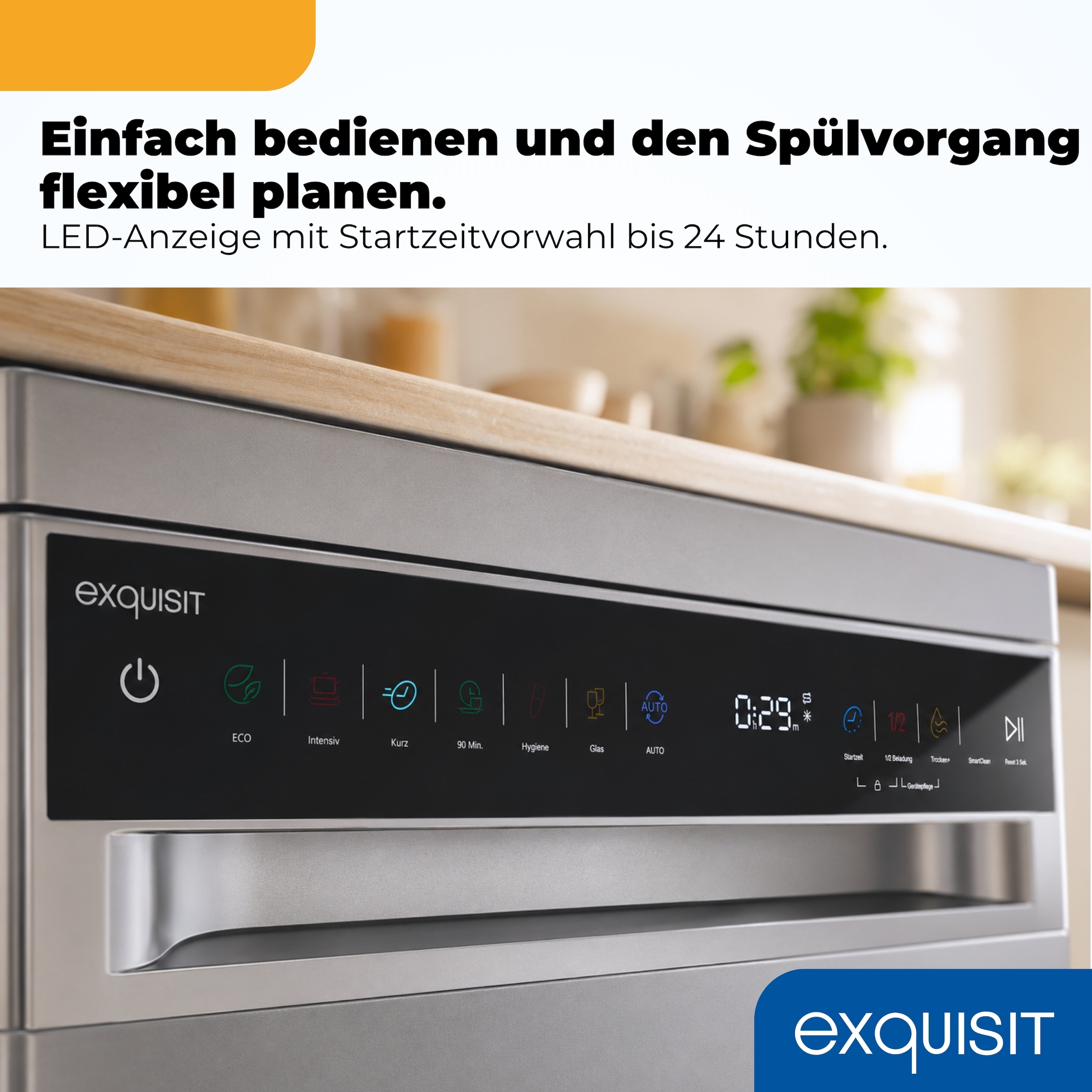 exquisit Standgeschirrspüler 9310 »GSP9311-450C silber« 8,3 l 10 tlg. Maßgedecke 10 Maßgedecke, 7 Programme, LED, Besteckkorb, Auto Door Open, AquaStop