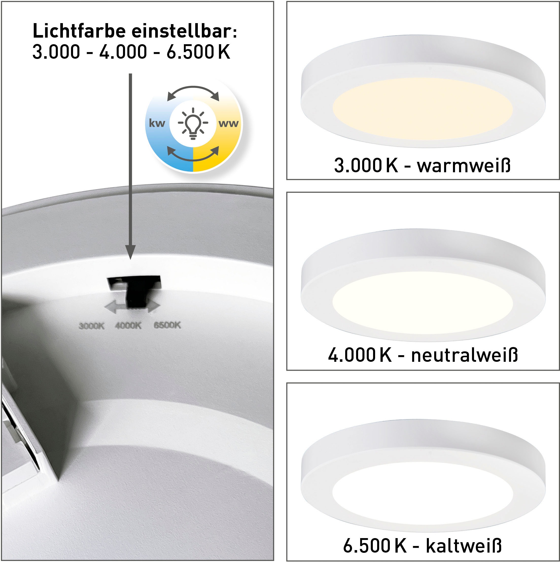 näve LED Deckenleuchte »Bonus« LED-Modul 1 Stk. Kaltweiß | Neutralweiß | Warmweiß Ein- oder Aufbau flexibel, CCT über Geräteschalter, D: 16,5cm