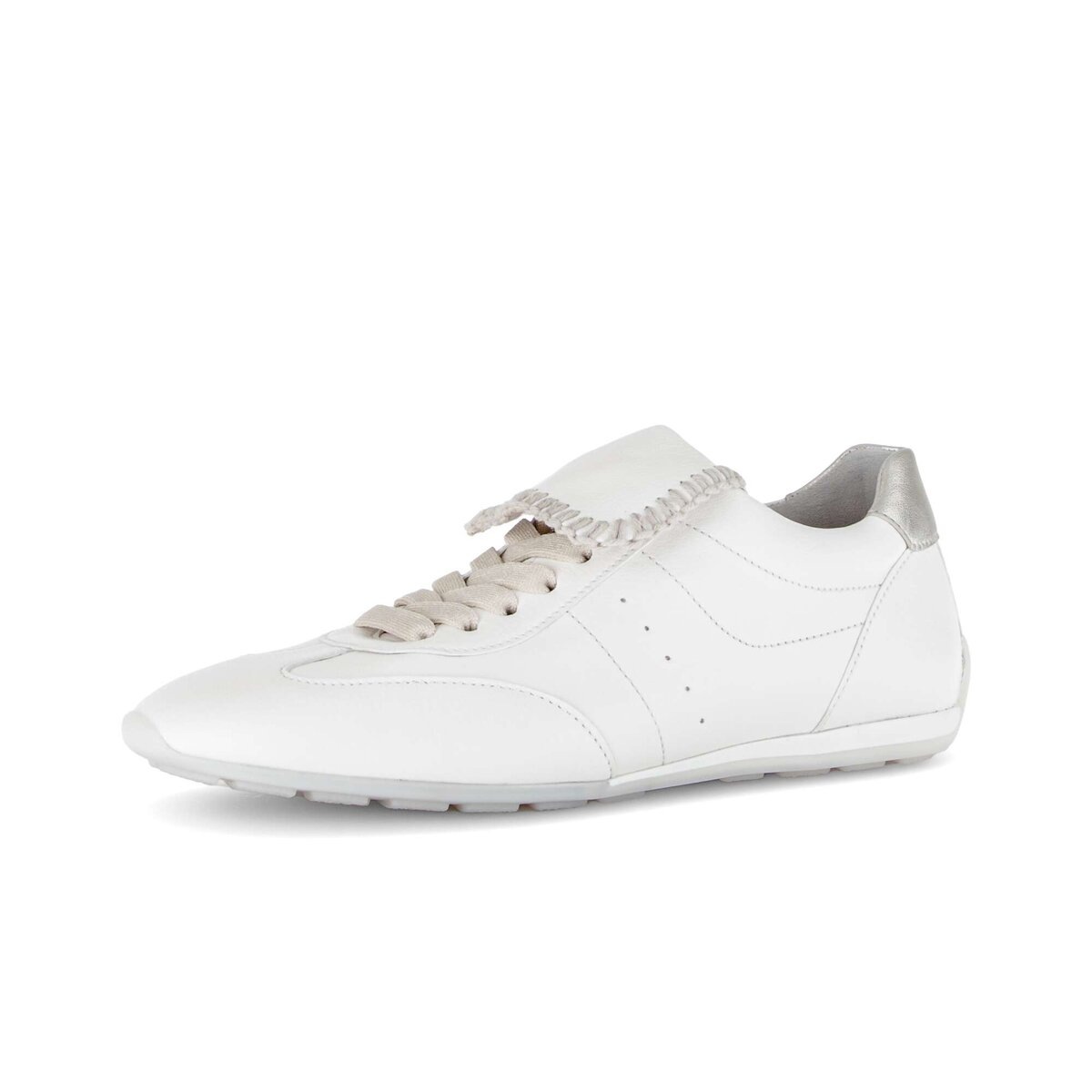 Sneaker GABOR, Damen, Gr. 38, weiß, silberfarben, Nappaleder, Textil, Schuhe Sneaker, Freizeitschuh, Halbschuh, Schnürer mit Ziernähten und Kontrastbesatz