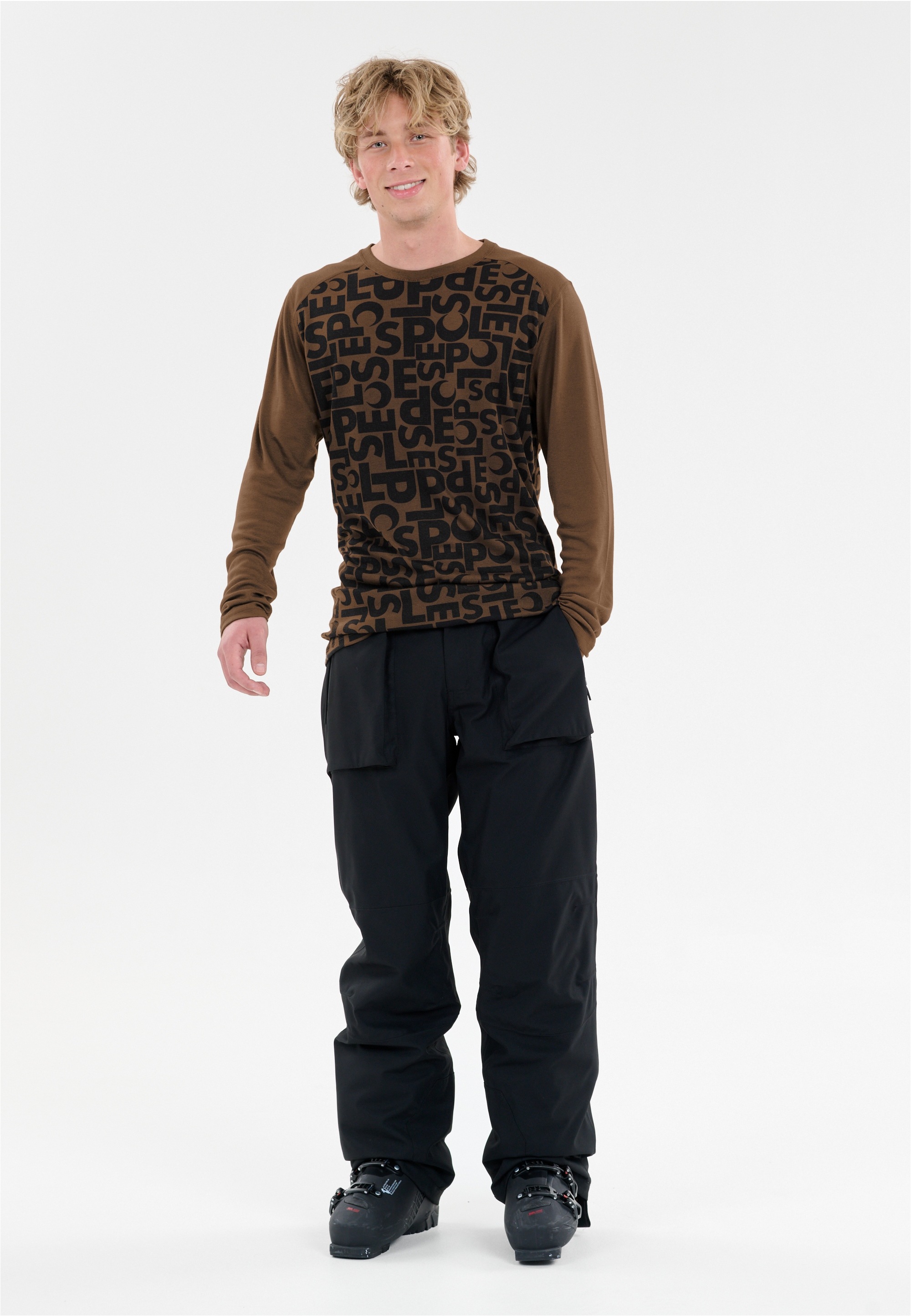 SLOPE Herren Funktionsshirt "Rei", braun, Gr. XS, bedruckt, 100% Polyester, Shirts, mit atmungsaktiver Funktion