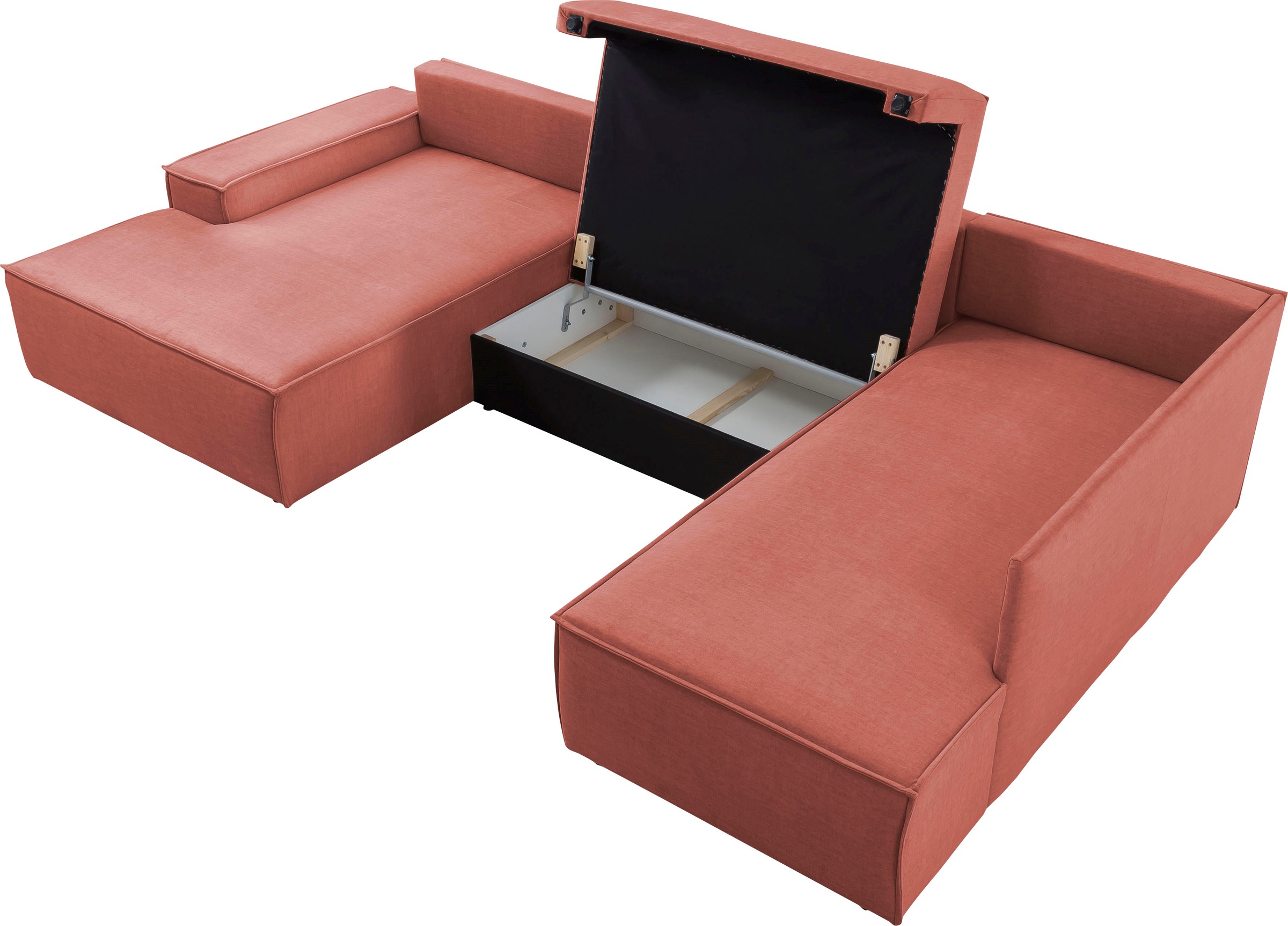 Home affaire Wohnlandschaft »SHERWOOD 329 cm, U-Form, Schlafsofa,«, Schlaffunktion m. Bettkasten (194x139 cm), Cord, Vintage, Samtvelours