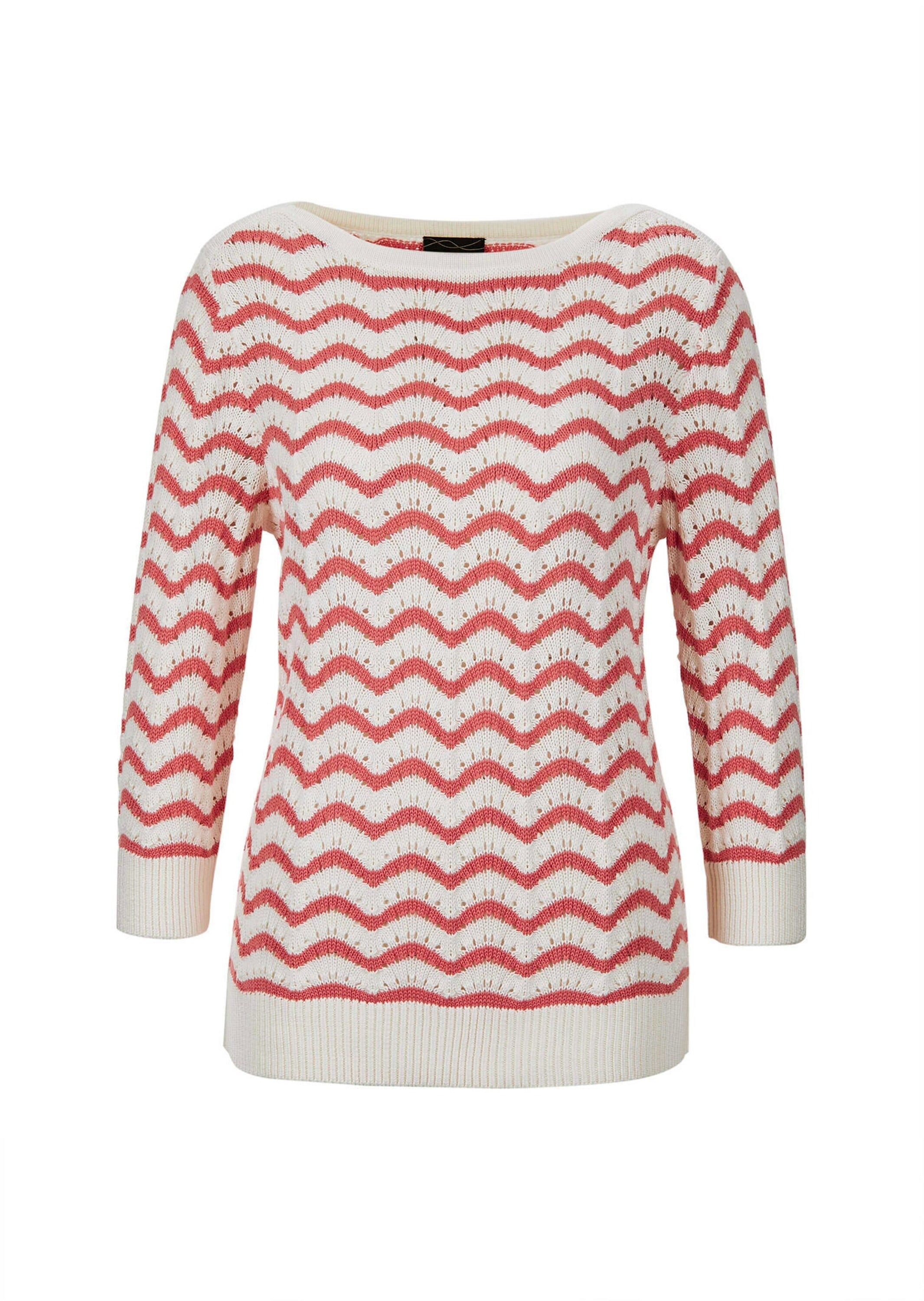 GOLDNER Rundhalspullover "Kurzgröße Ringelpullover mit 3/4-Arm und Ajourdetails" keine/nicht relevant