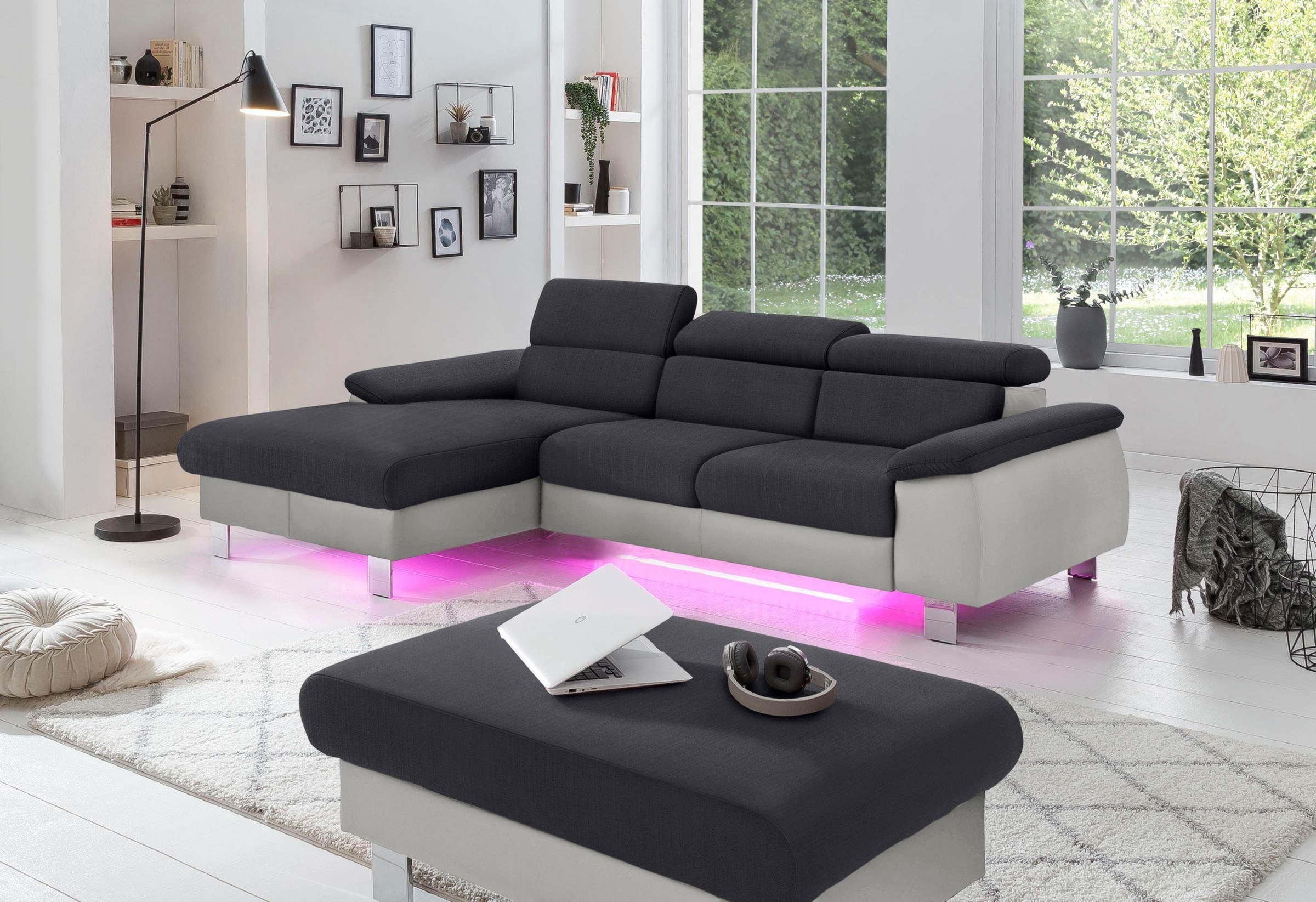 COTTA Polstergarnitur »Komaris L-Form«, (Set), Set bestehend aus: Ecksofa mit Kopfteilverstellung & Hocker
