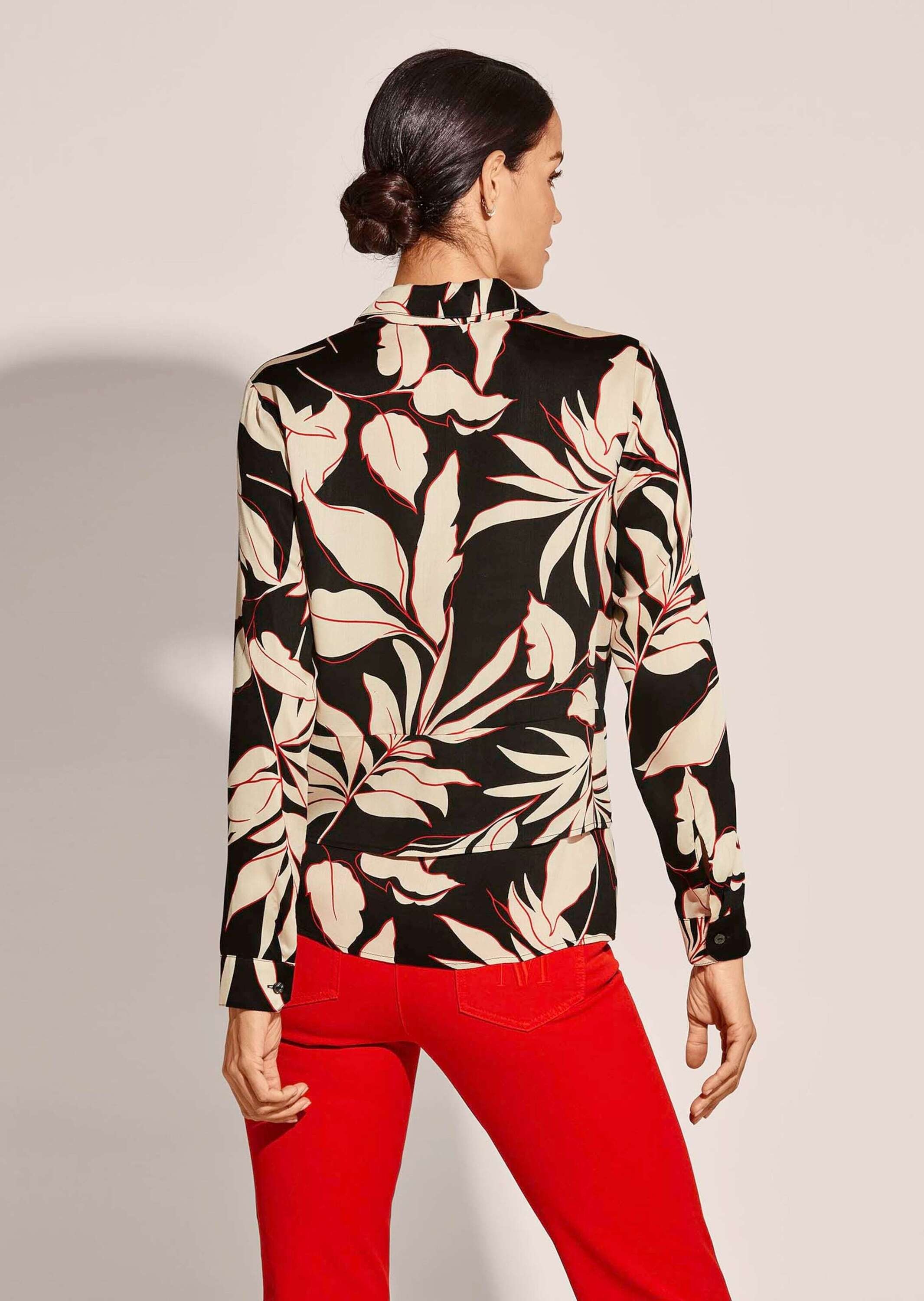Hemdbluse MADELEINE "Bluse Bluse aus zarter Viskose mit Blütenprint", Damen, Gr. 44, schwarz (schwarz, natur, rot), Obermaterial: 100% Viskose CV., Modern, normal, Blusen Hemdbluse 3
