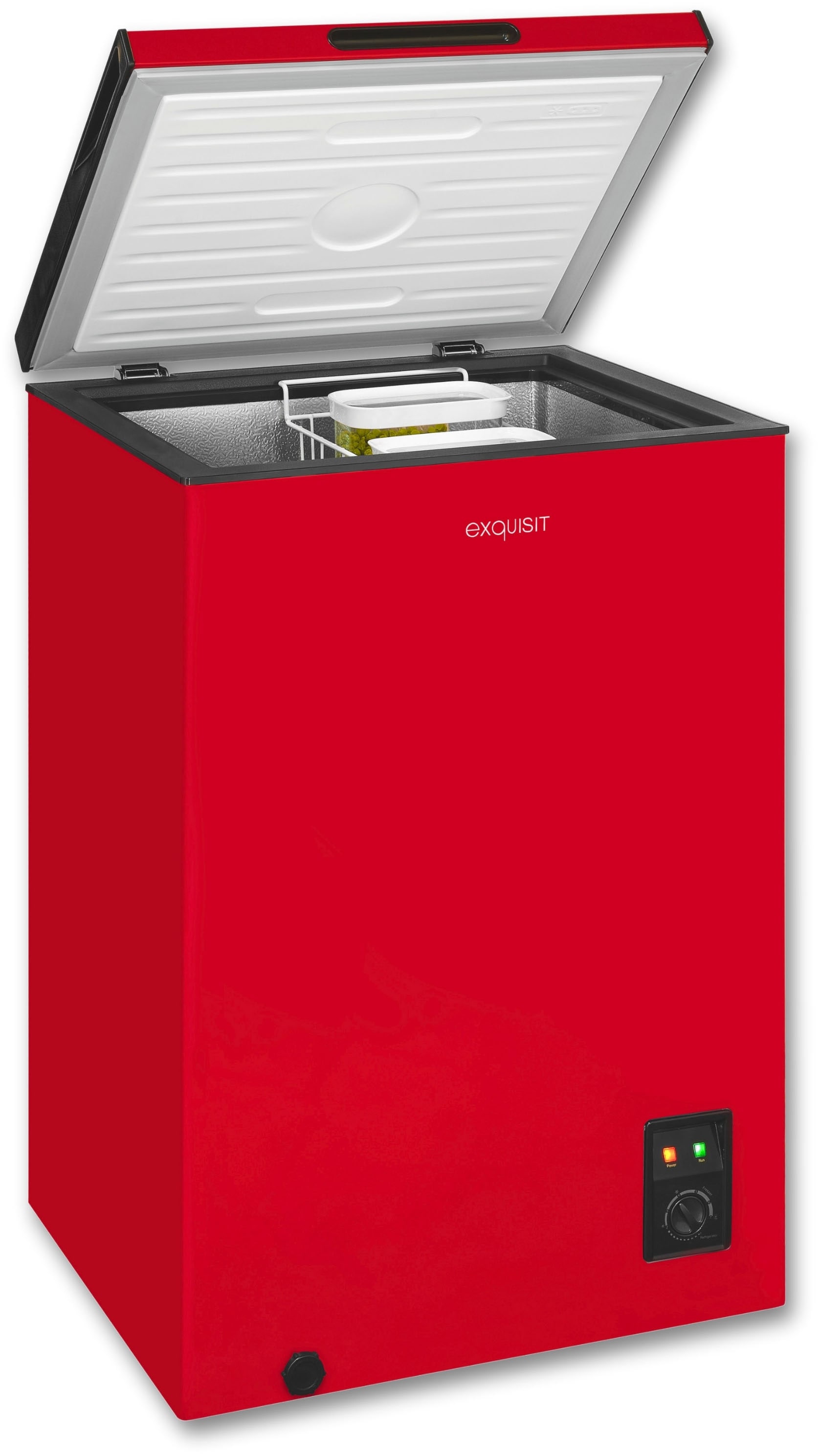 exquisit Gefriertruhe »GT100-050E rot« 83,5 cm hoch 54,5 cm breit 4*-Gefriertruhe mit ergonomischer Griffmulde – bequem zu öffnen