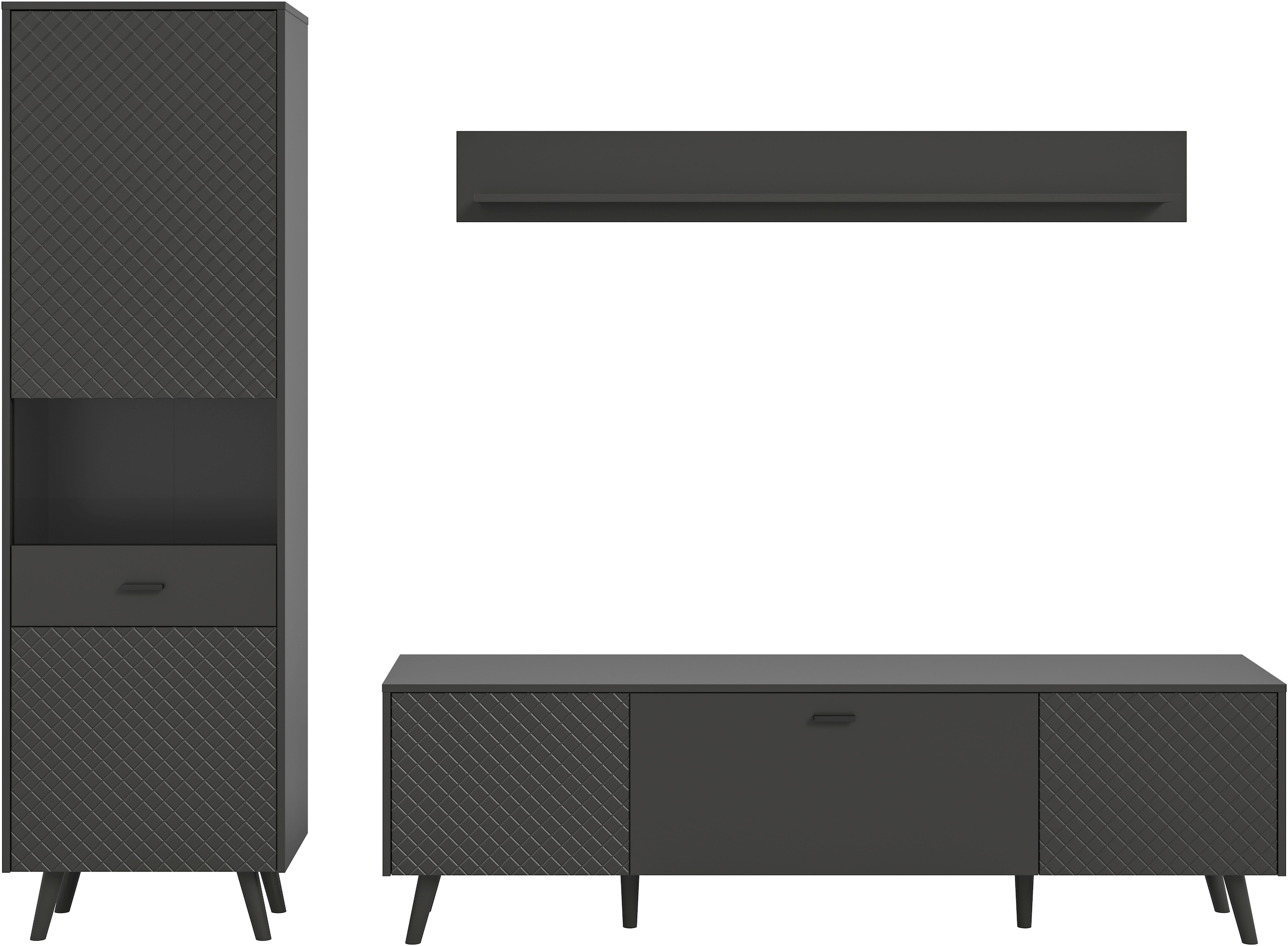 Home affaire Wohnwand »RHOMBUS, 3-tlg., hochwertige MDF-Front mit Karo-Optik« Set, Wohnkombination, Wohn-Kombi, Kombi, Wohnzimmer, 3 Stk. tlg.