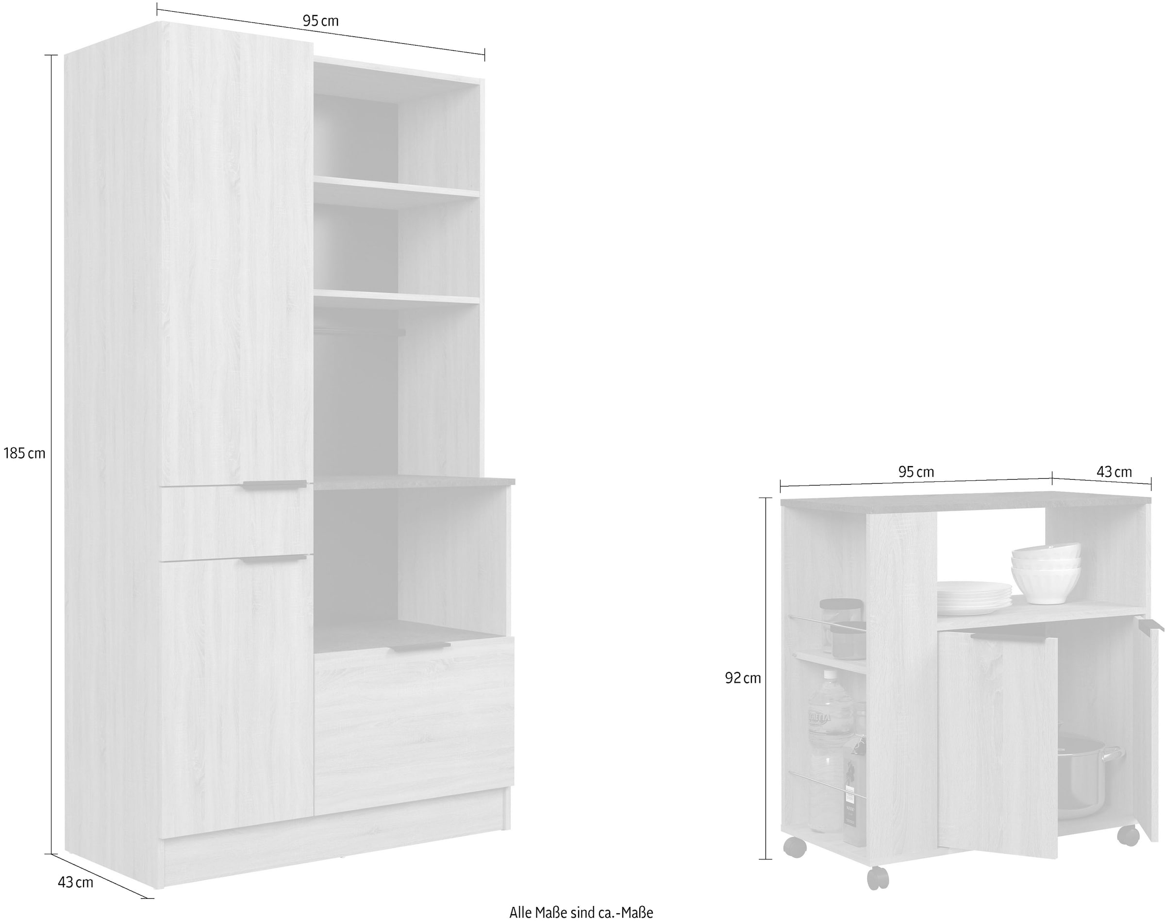 Parisot Schrank-Set »Parisot Fumay 1«, (2 St.), bietet viel Stauraum, praktischer Kabeldurchlaß, variabel stellbar