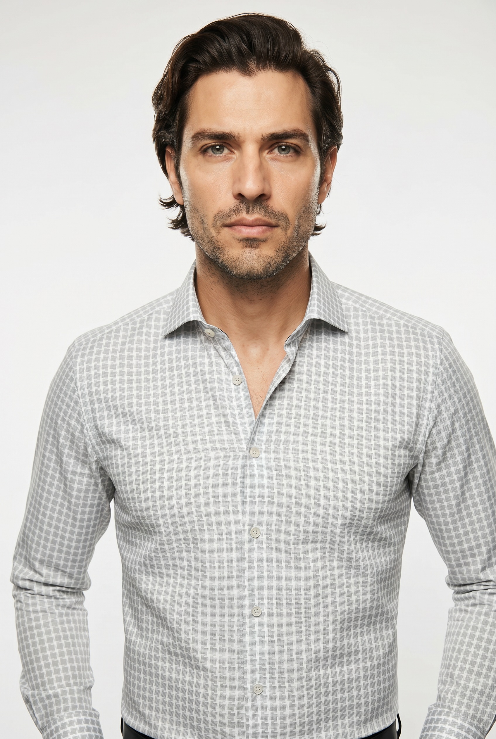 OLYMP Luxor Long Sleeve Shirt Silver Gray 44 8