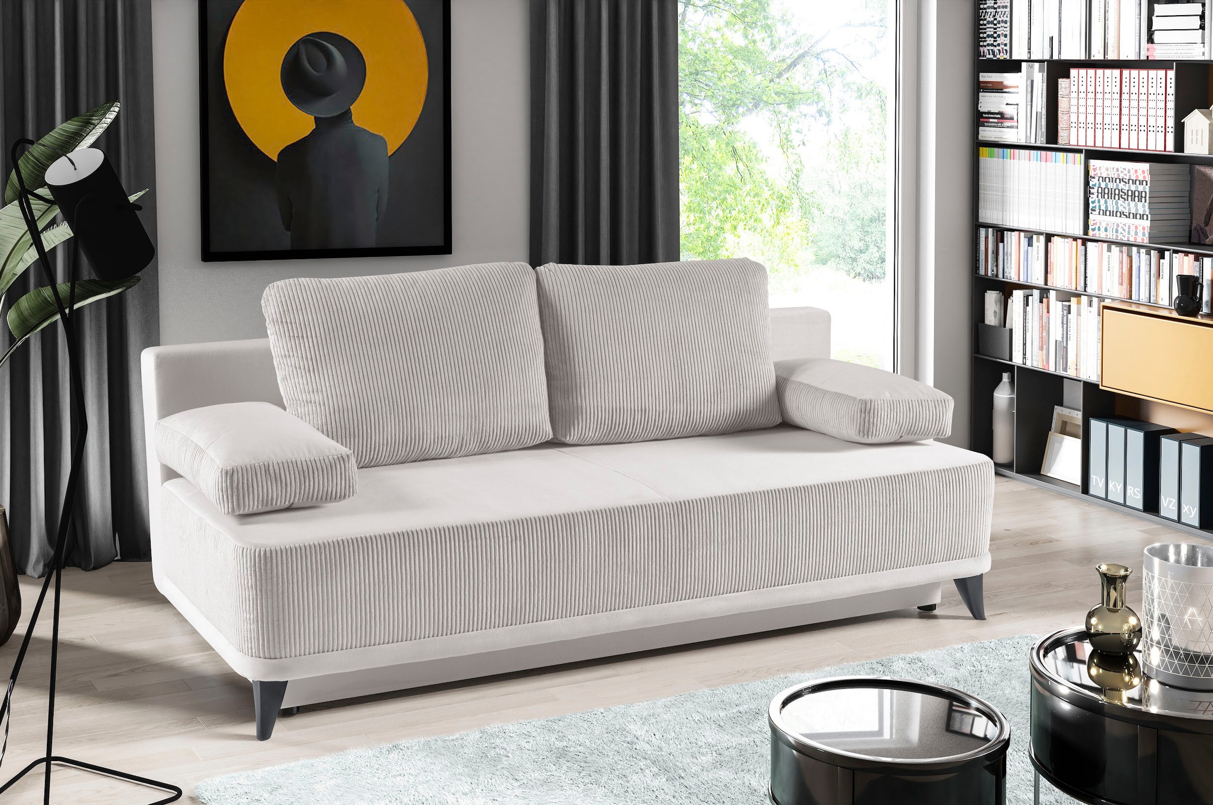 WERK2 Schlafsofa "Rosso Breite 202 modern & bequem, Federkern, Bettkasten, Bettfunktion" Cord, Schlaffunktion, Bettkasten