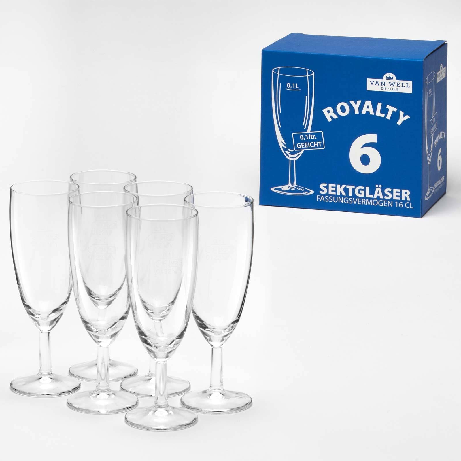 van Well Sektglas »Sektgläser geeicht Royalty 0,1 l 6er Set transparent«