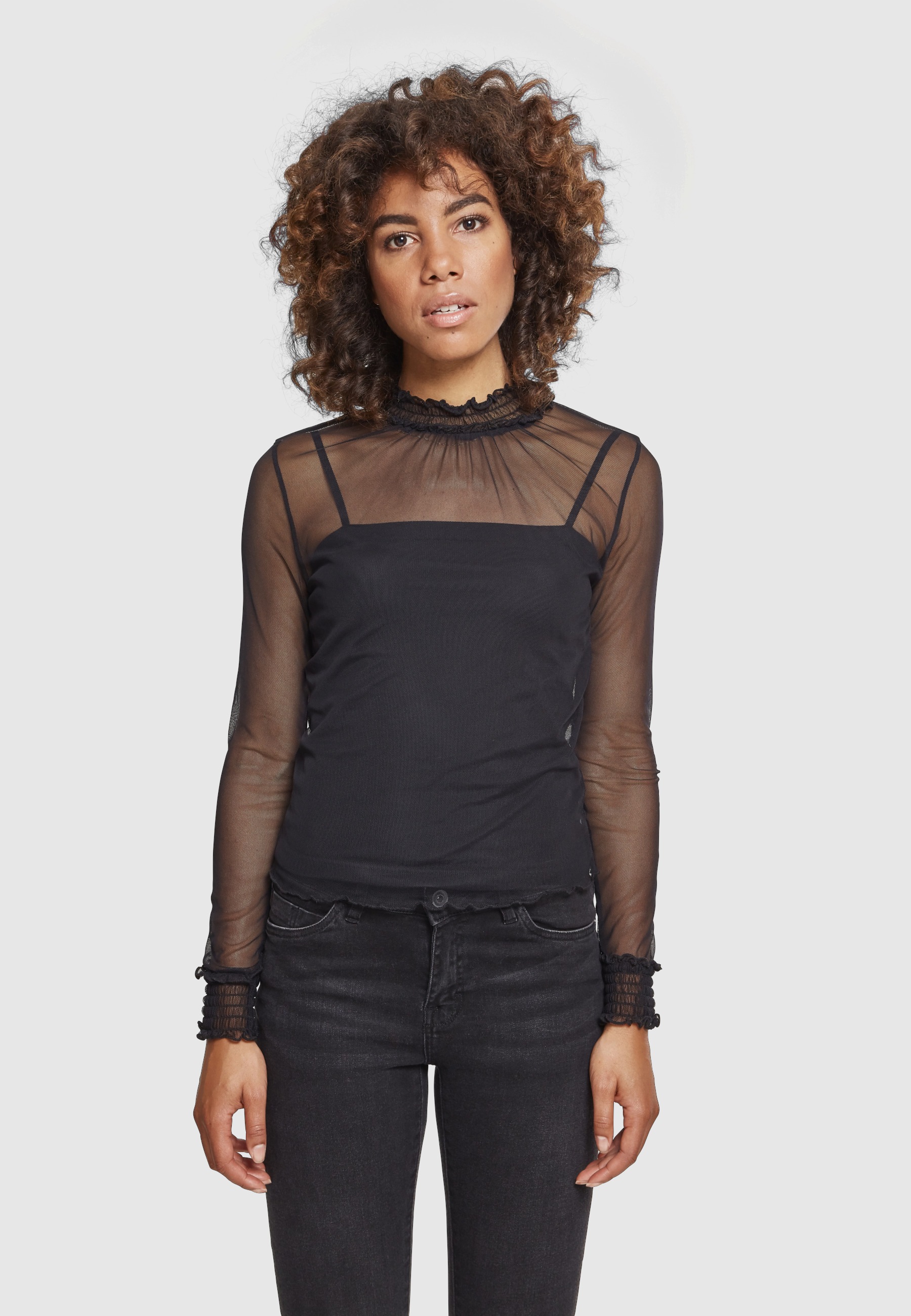 URBAN CLASSICS T-Shirt »Urban Classics Damen Ladies Double Layer Mesh L/S« 1 Stk.