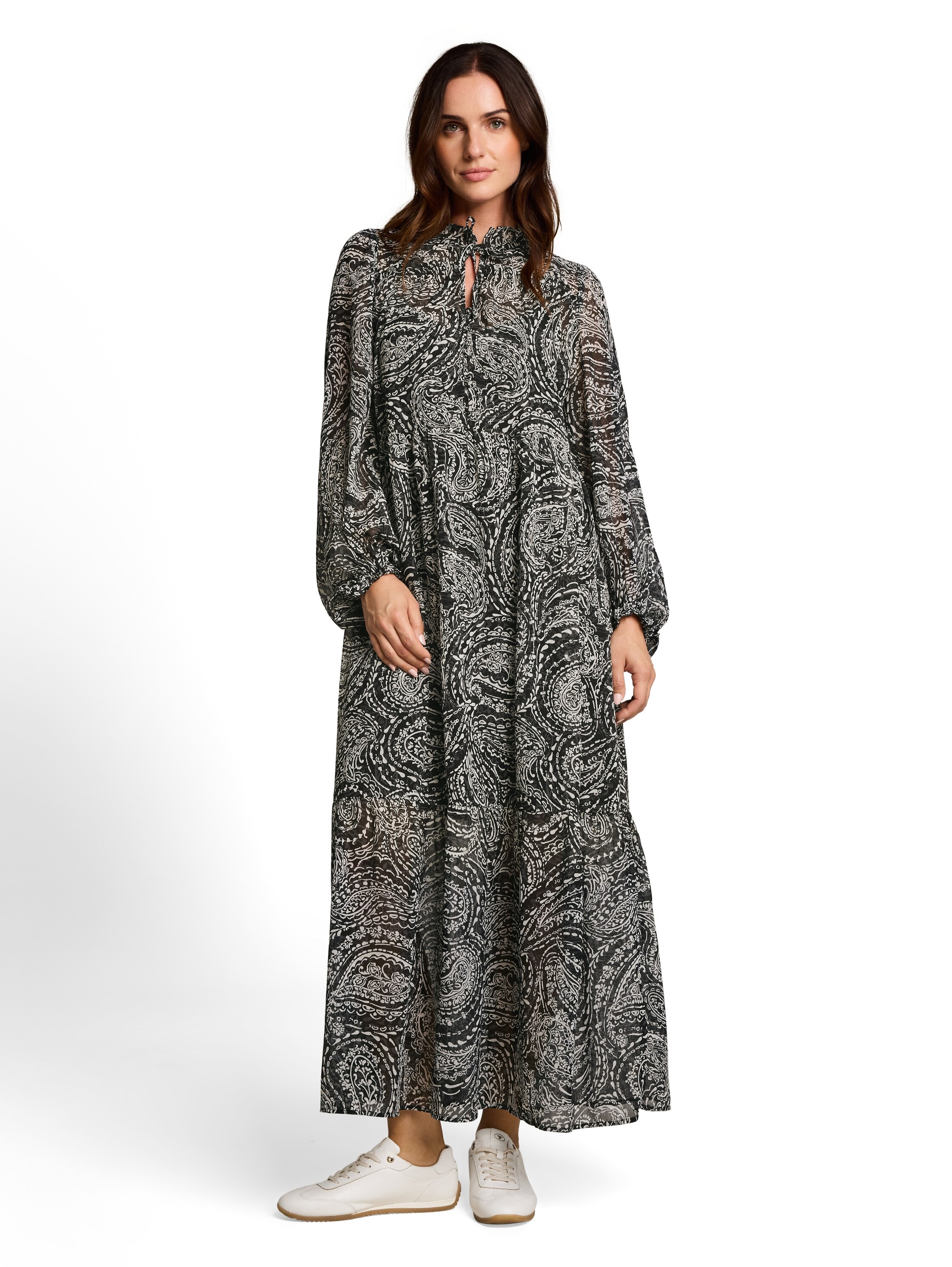 TOM TAILOR Maxikleid »Loose maxi« Ohne Taschen Langarmkleid mit Paisley-Muster / Viskose-Futter