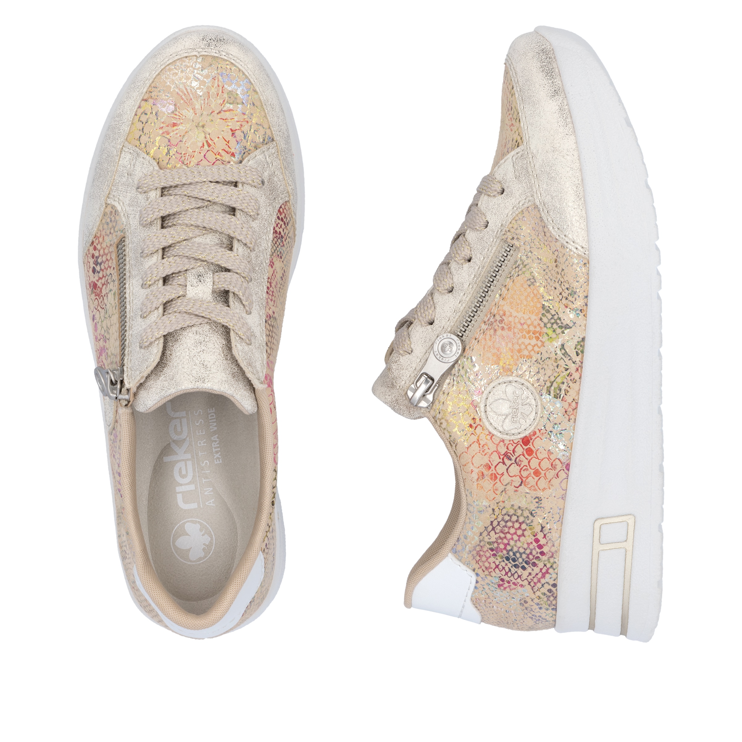 Rieker Plateausneaker, Freizeitschuh, Schnürschuh, Halbschuh mit dezentem Goldschimmer