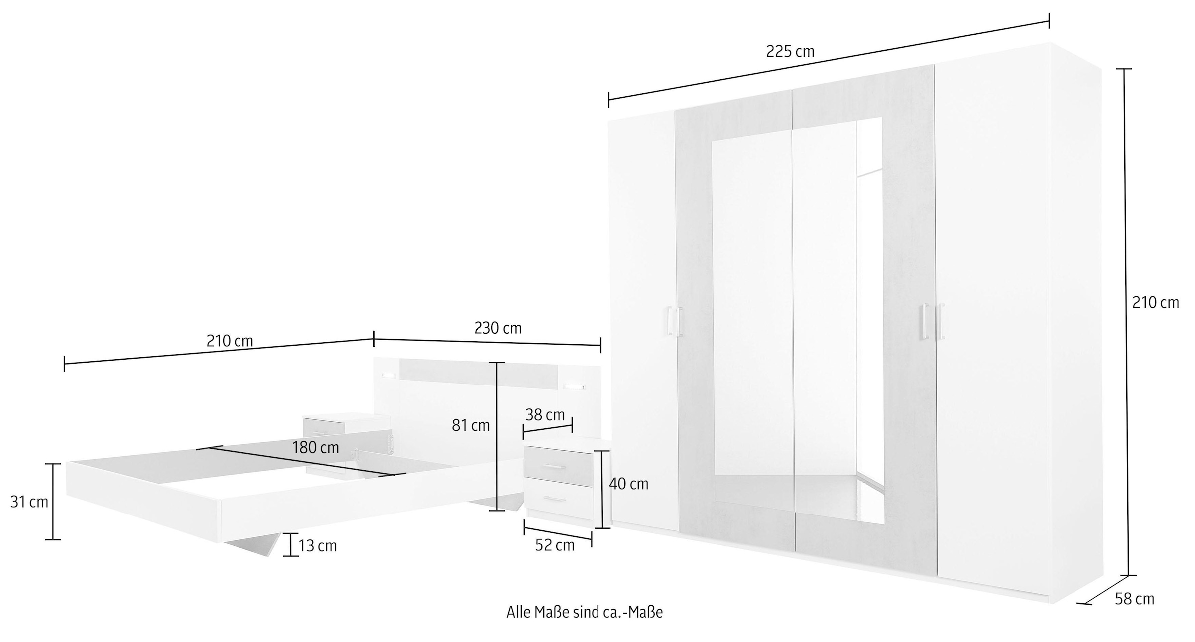 Wimex Schlafzimmer-Set »Angie«, (Set, 4 tlg.)