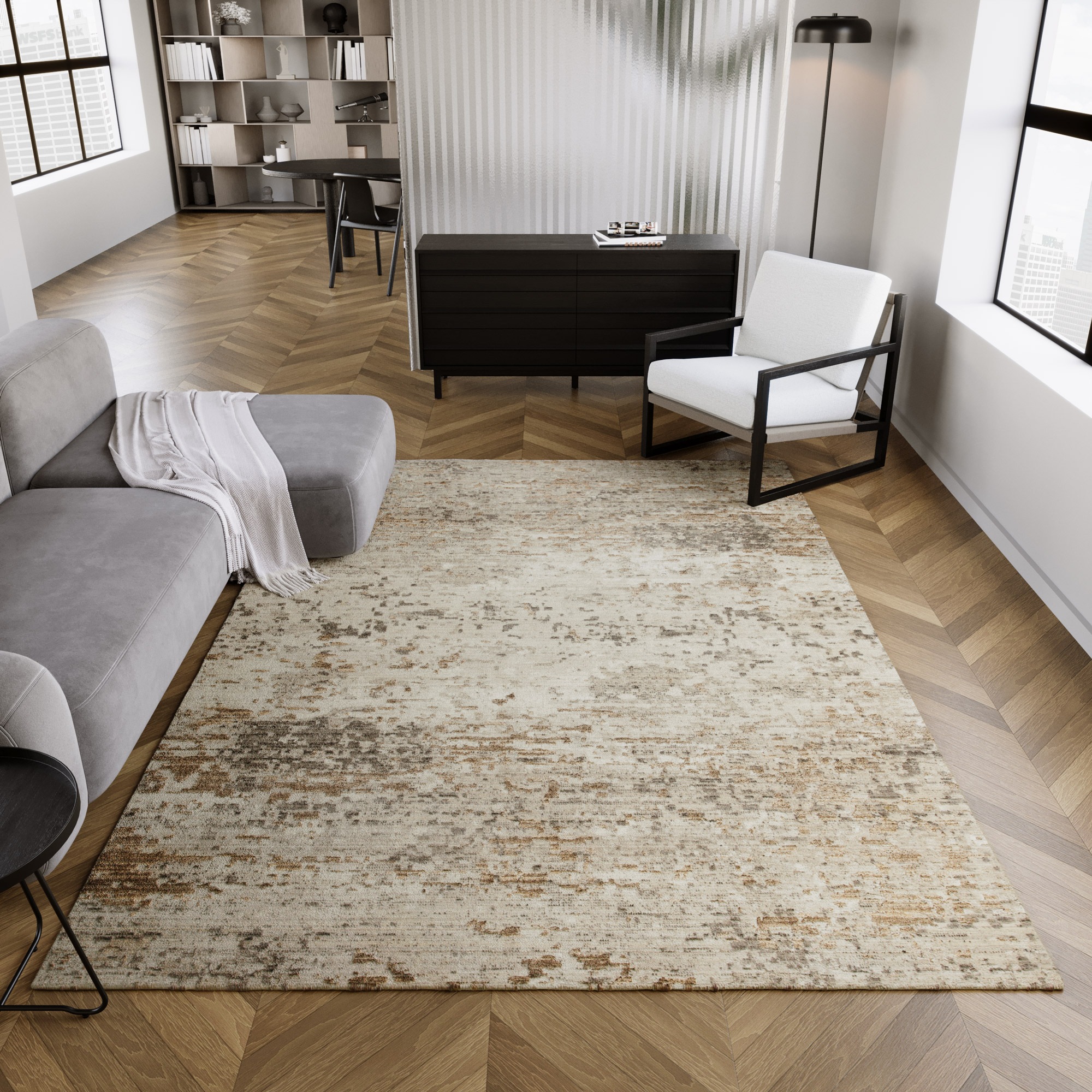 Teppich ESPRIT "Upper East Side", beige, B:140cm H:6mm L:200cm, Schurwolle, Teppiche, Teppich, Wollteppich, kurzflor, Vintage, gewebt, edel, Wohnzimmer, natürlich