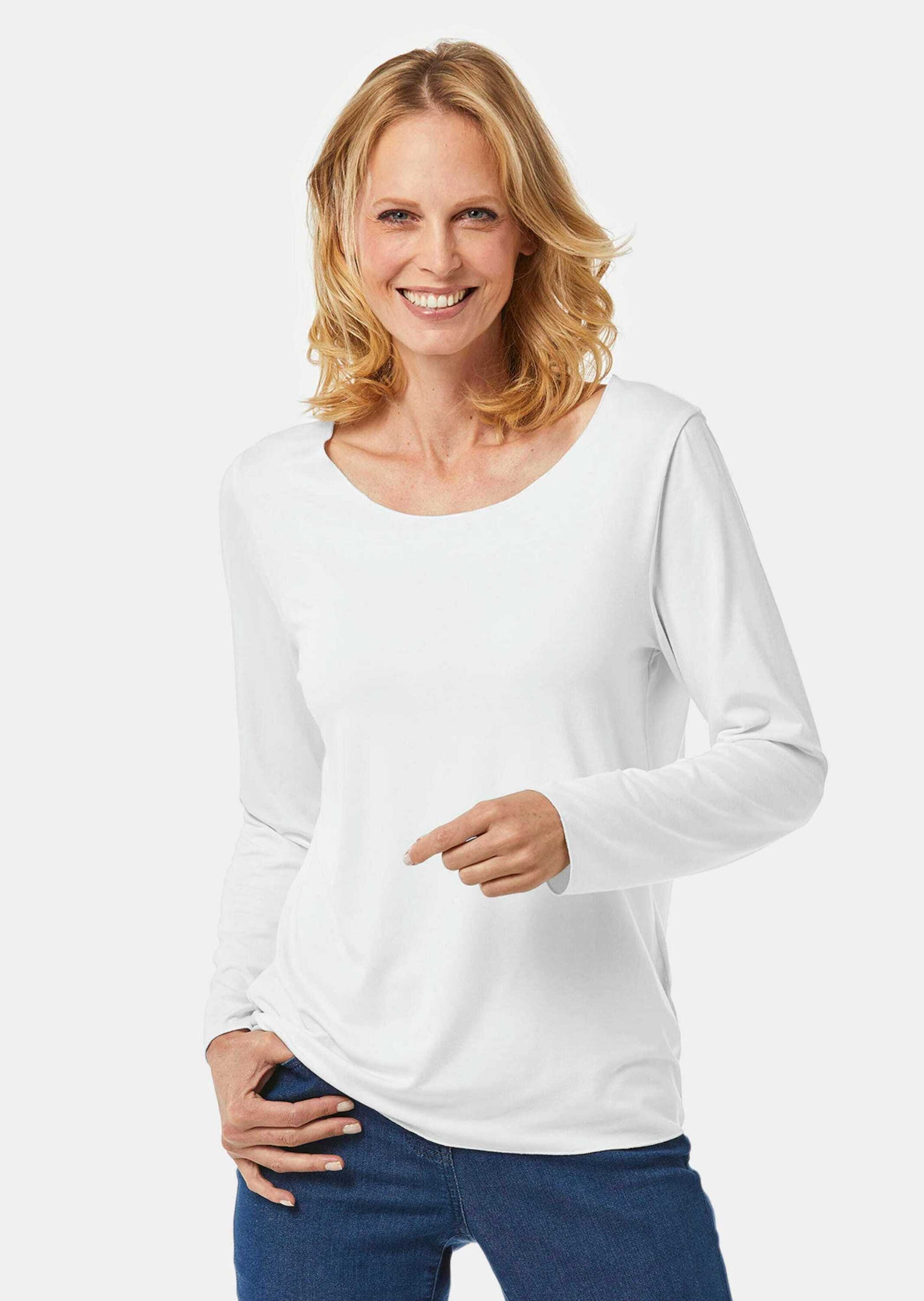 GOLDNER Longpullover »Rundhalsshirt Kombistarkes Langarmshirt mit tonaler Zierkante«