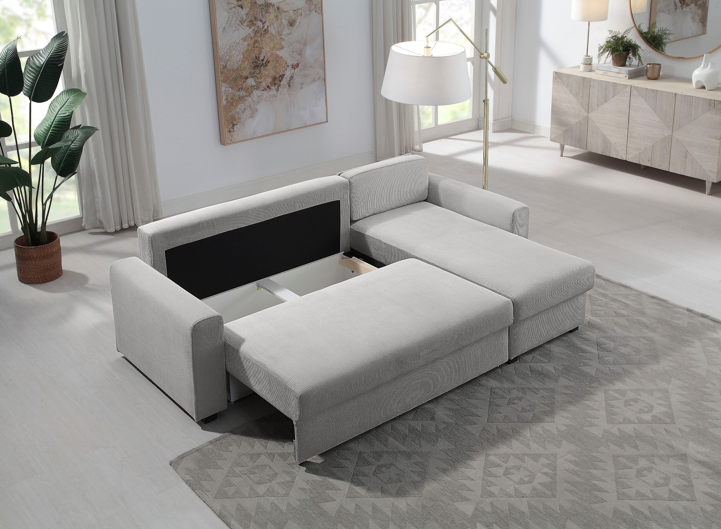 ATLANTIC home collection Ecksofa »Dublin L-Form«, Bettfunktion und Bettkasten, Recamiere links oder rechts montierbar