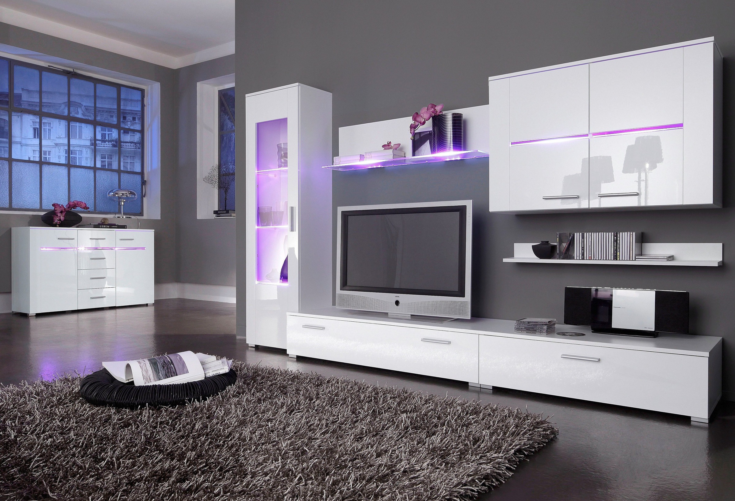 Höltkemeyer Wohnwand "Flame" 6tlg.-Set besteht aus 1 Standvitrine, 1 Wandbo günstig online kaufen