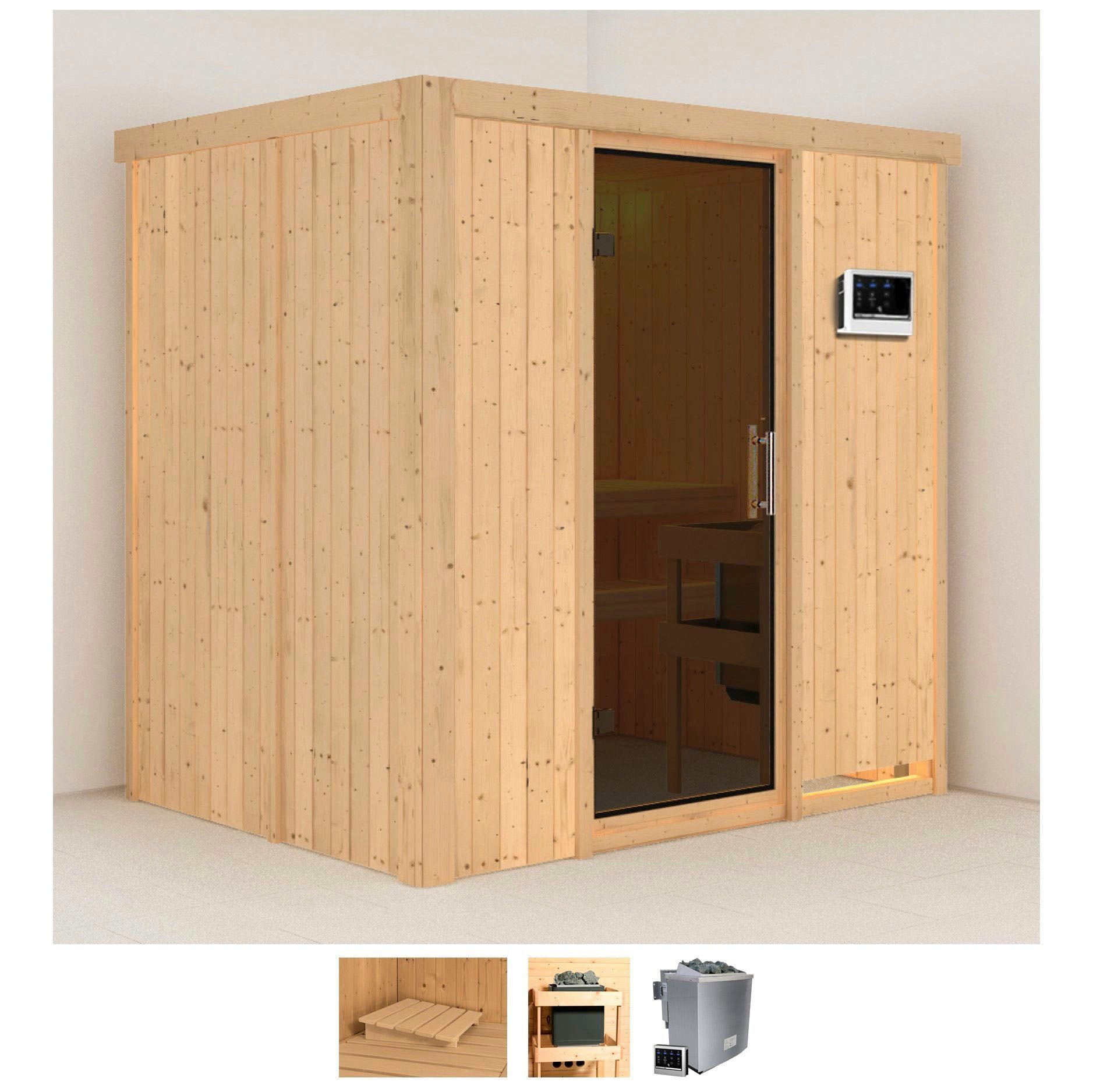Karibu "Bedine" Set, Ofen 9 kW Bio externe Strg easy