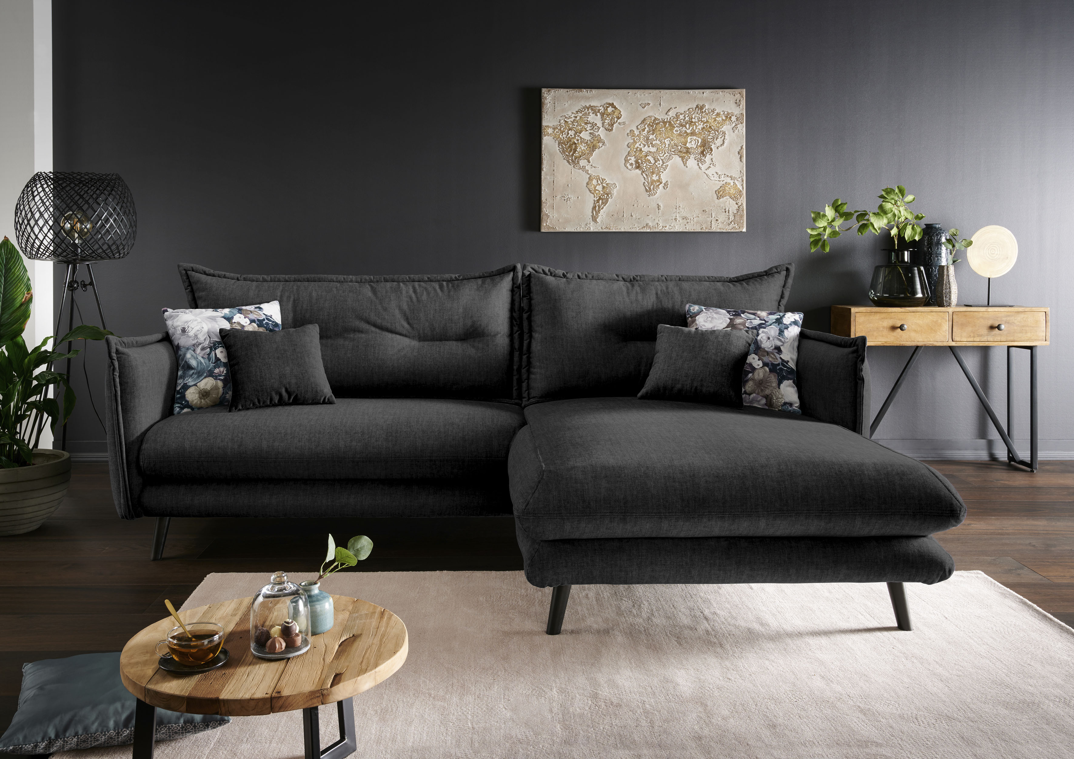 Home affaire Ecksofa "Levke, 255 x 180 cm, modern und bequem" Velours, Kissen: Microfaser, L-Form, inkl. Rücken- und Zierkissen