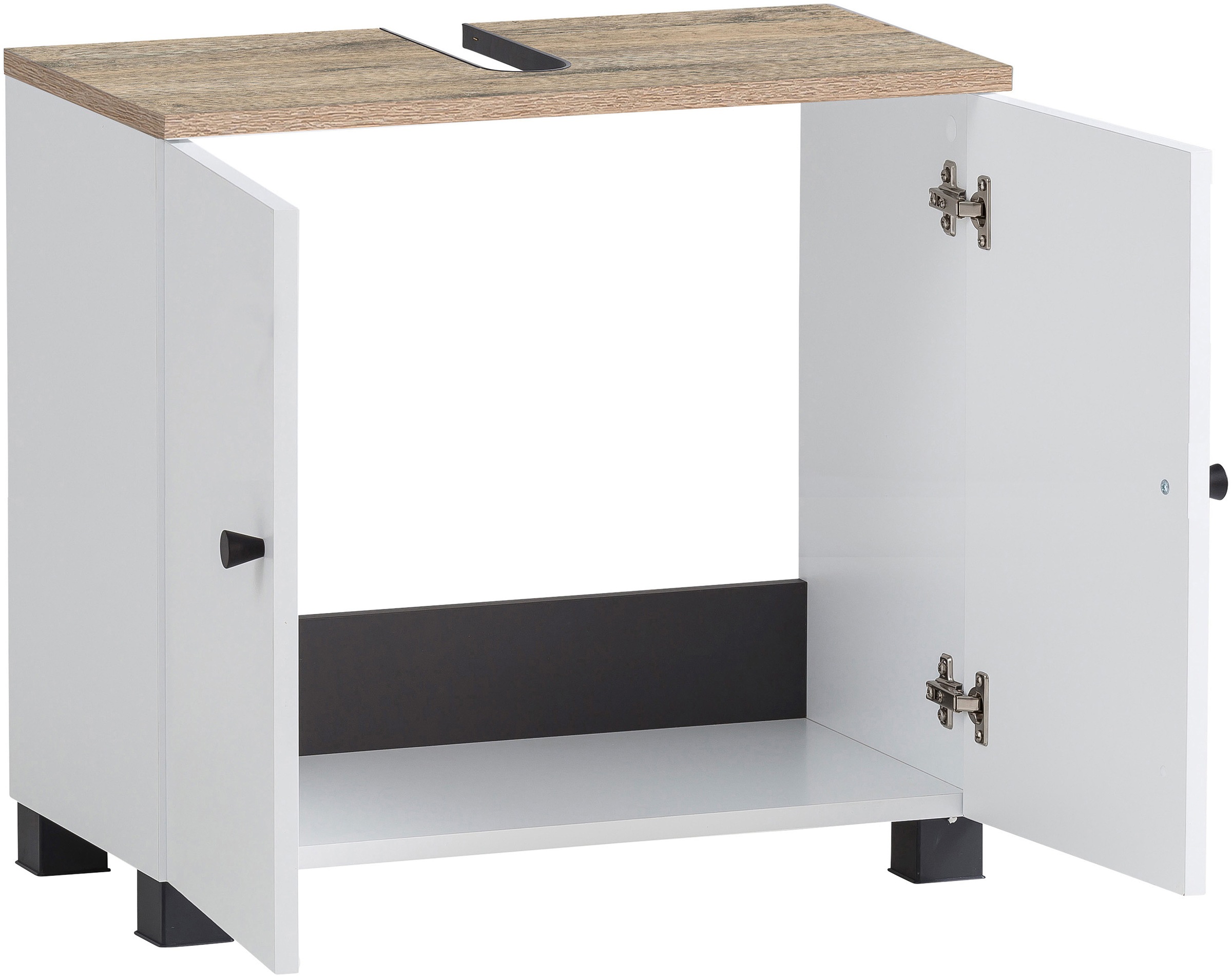 Schildmeyer Waschbeckenunterschrank »Balto, Breite 59 cm«, Oberboden mit fühlbarer Holzstruktur und Siphonausschnit