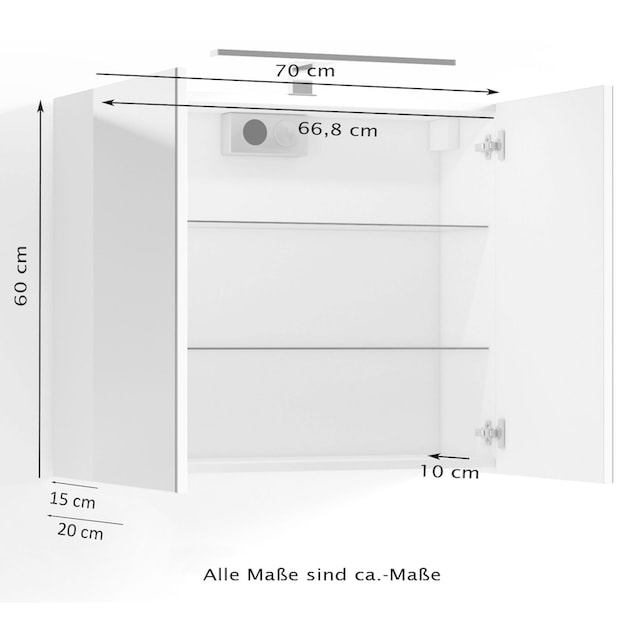 byLIVING Spiegelschrank »Spree«, Breite 70 cm, 2-türig, mit LED Beleuchtung  und Schalter-/Steckdosenbox kaufen | BAUR