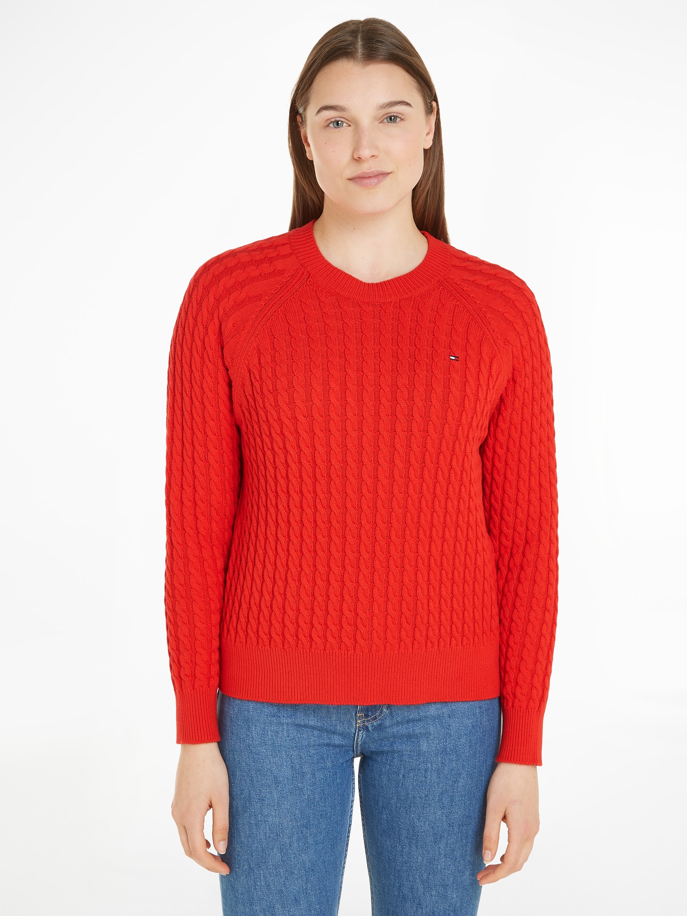 Tommy Hilfiger Rundhalspullover »CO CABLE C-NK SWEATER«, mit Zopfmuster