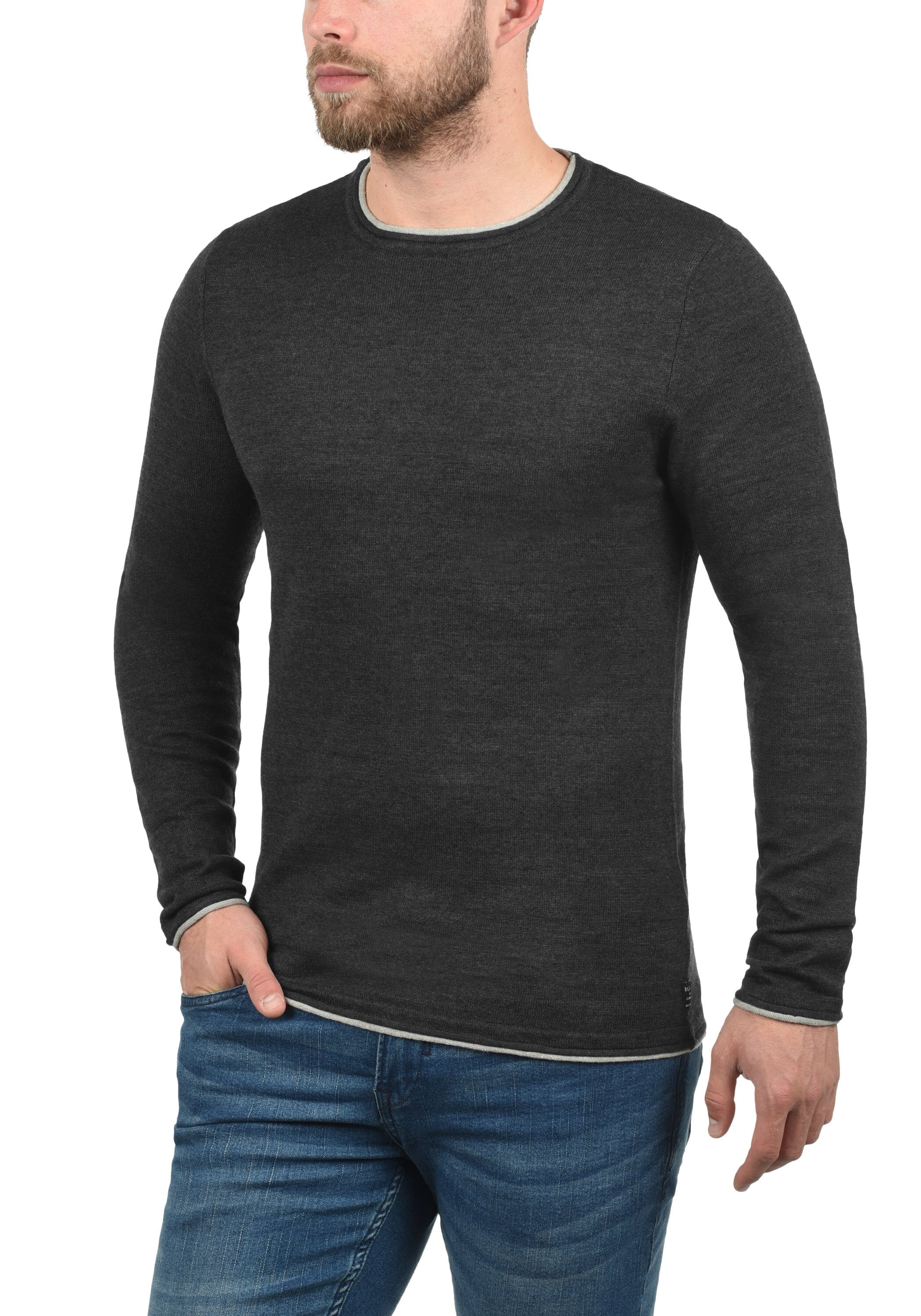 Blend Rundhalspullover "BHOdin" Strickpullover mit aufgerollten Abschlüssen günstig online kaufen