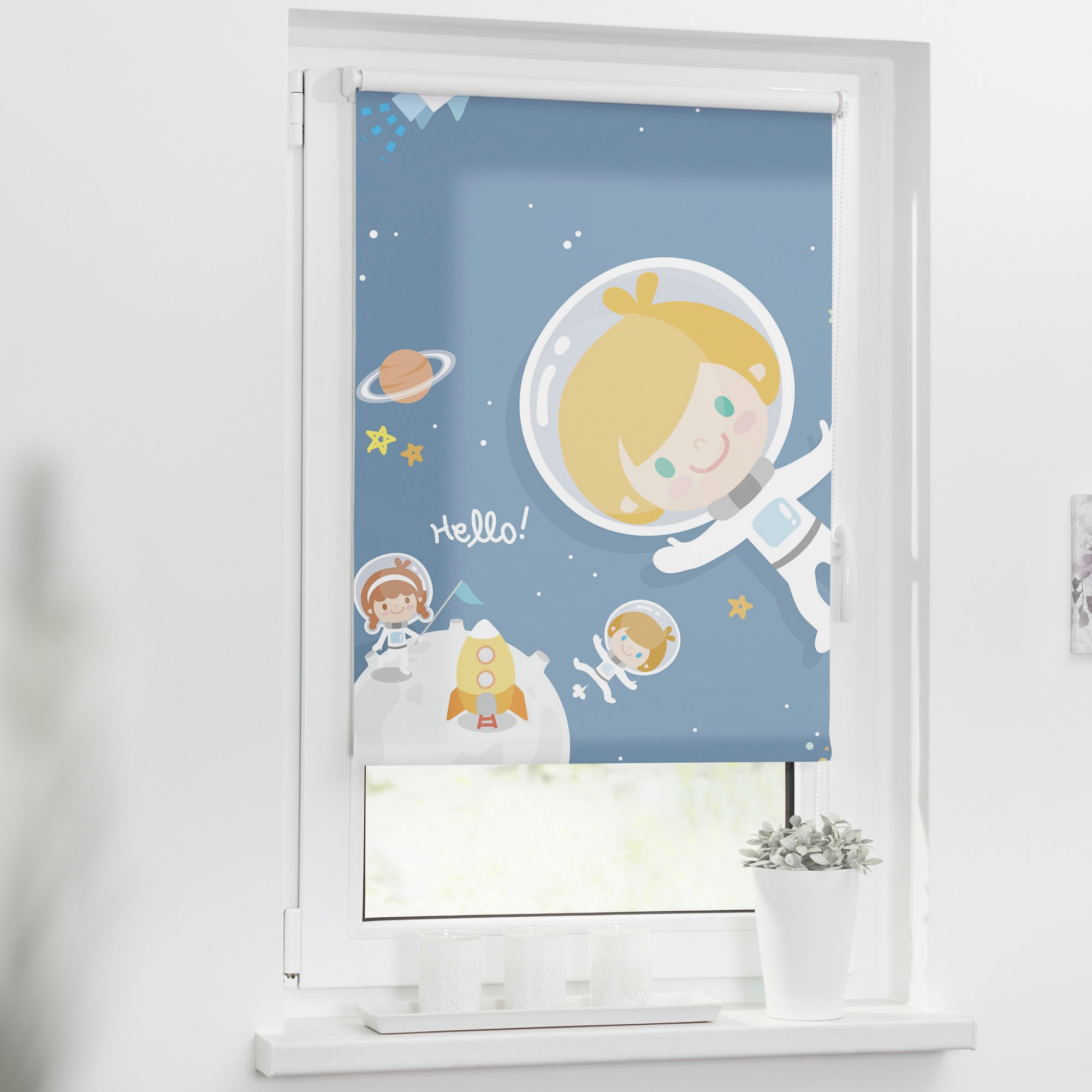 LICHTBLICK ORIGINAL Seitenzugrollo "Klemmfix Digital Astronaut" verdunkelnd günstig online kaufen